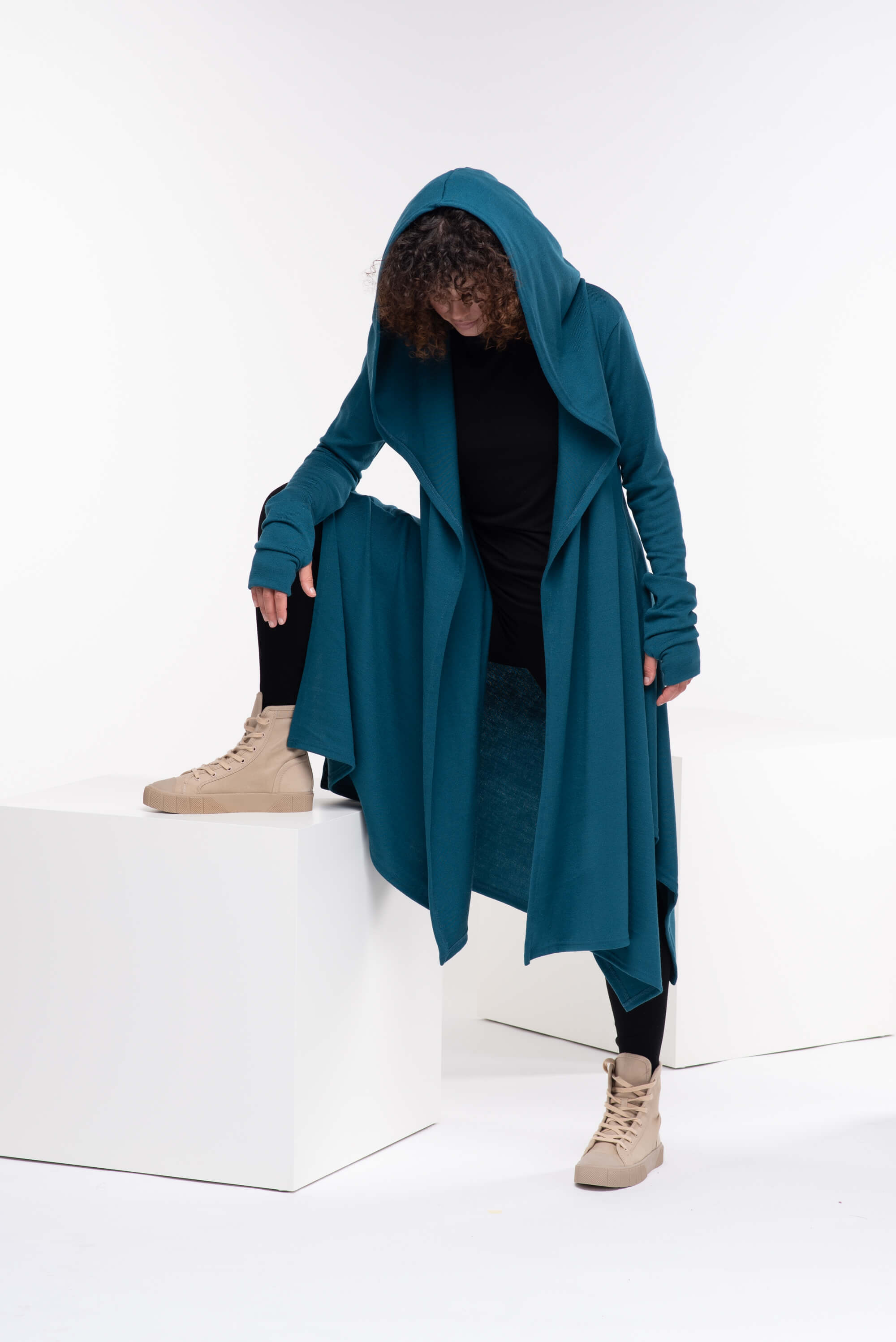 Teal Loose Cloak with Hood