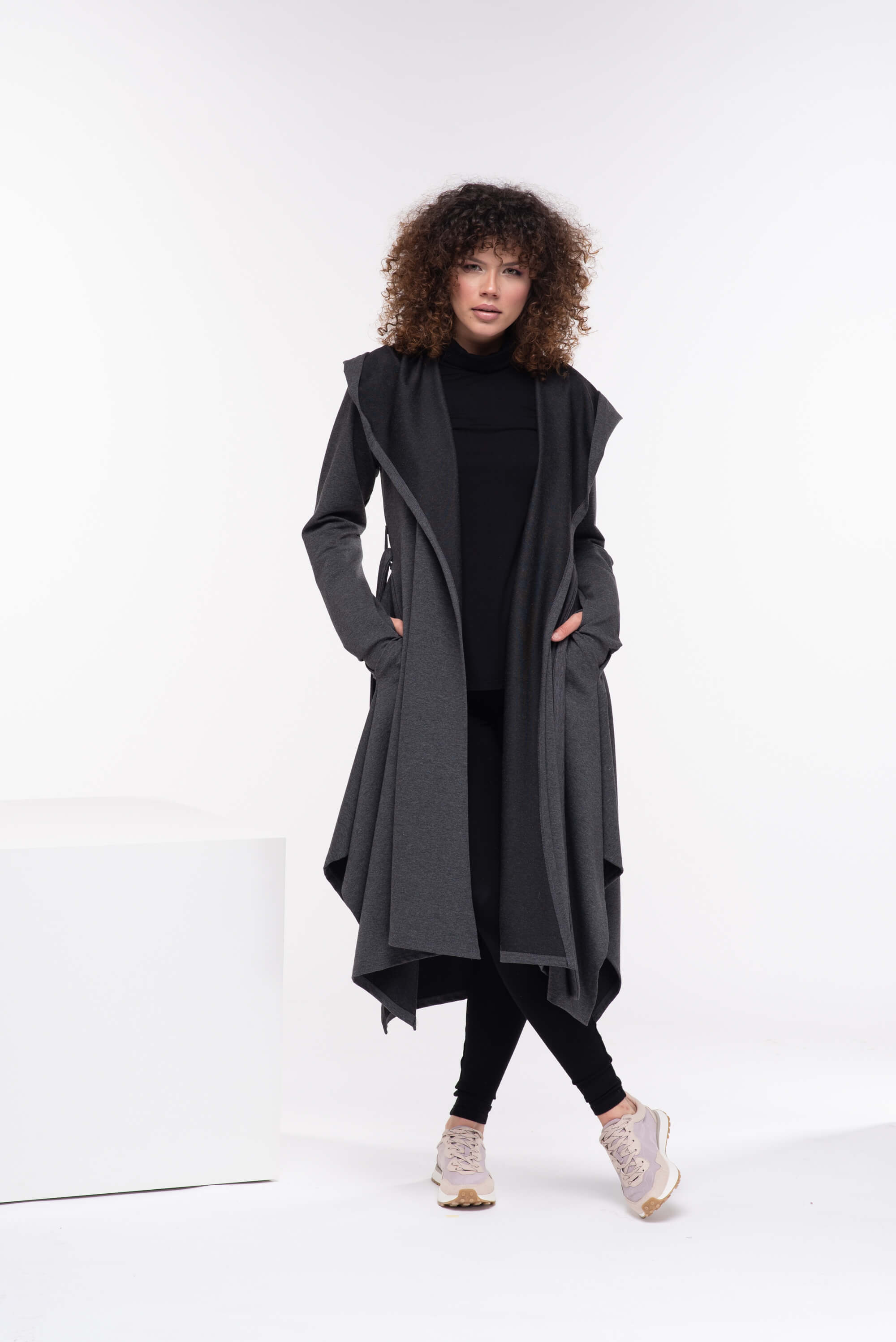 Dark Grey Asymmetrical Maxi Cardigan Cape