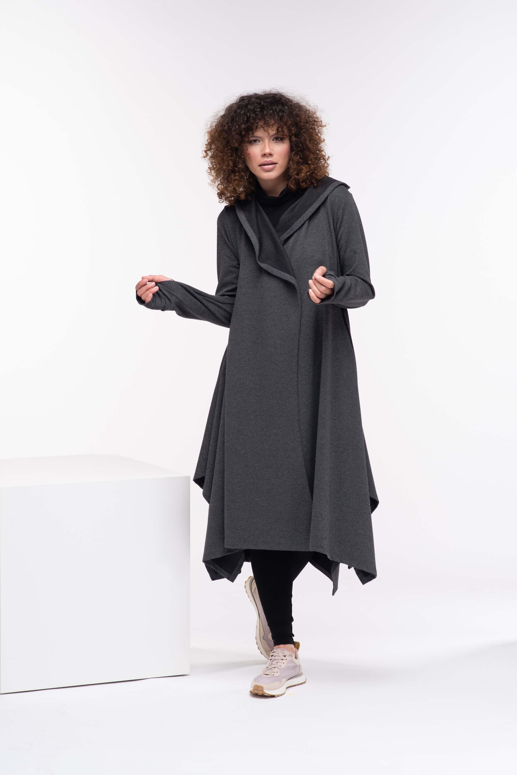 Dark Grey Asymmetrical Maxi Cardigan Cape