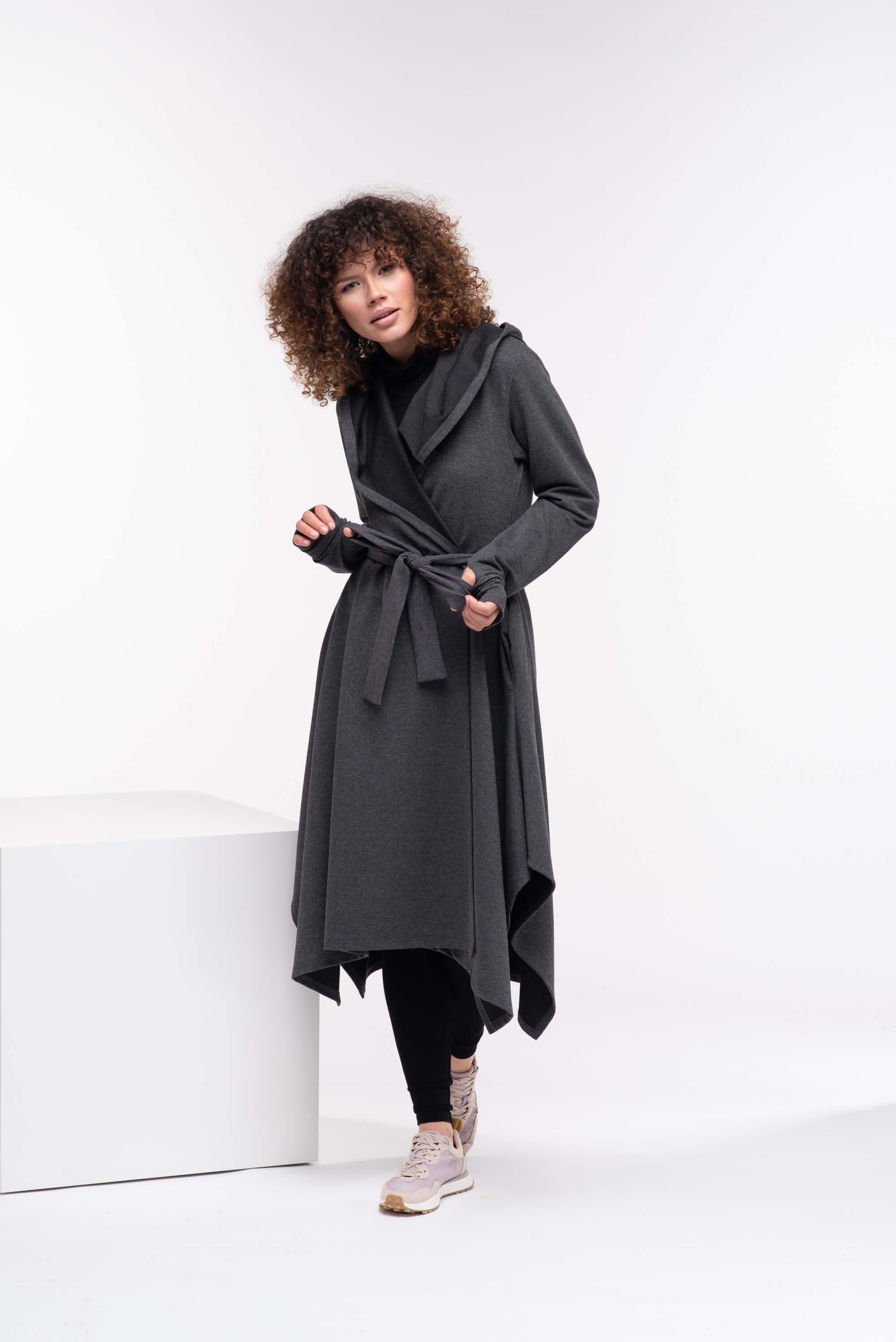 Dark Grey Asymmetrical Maxi Cardigan Cape