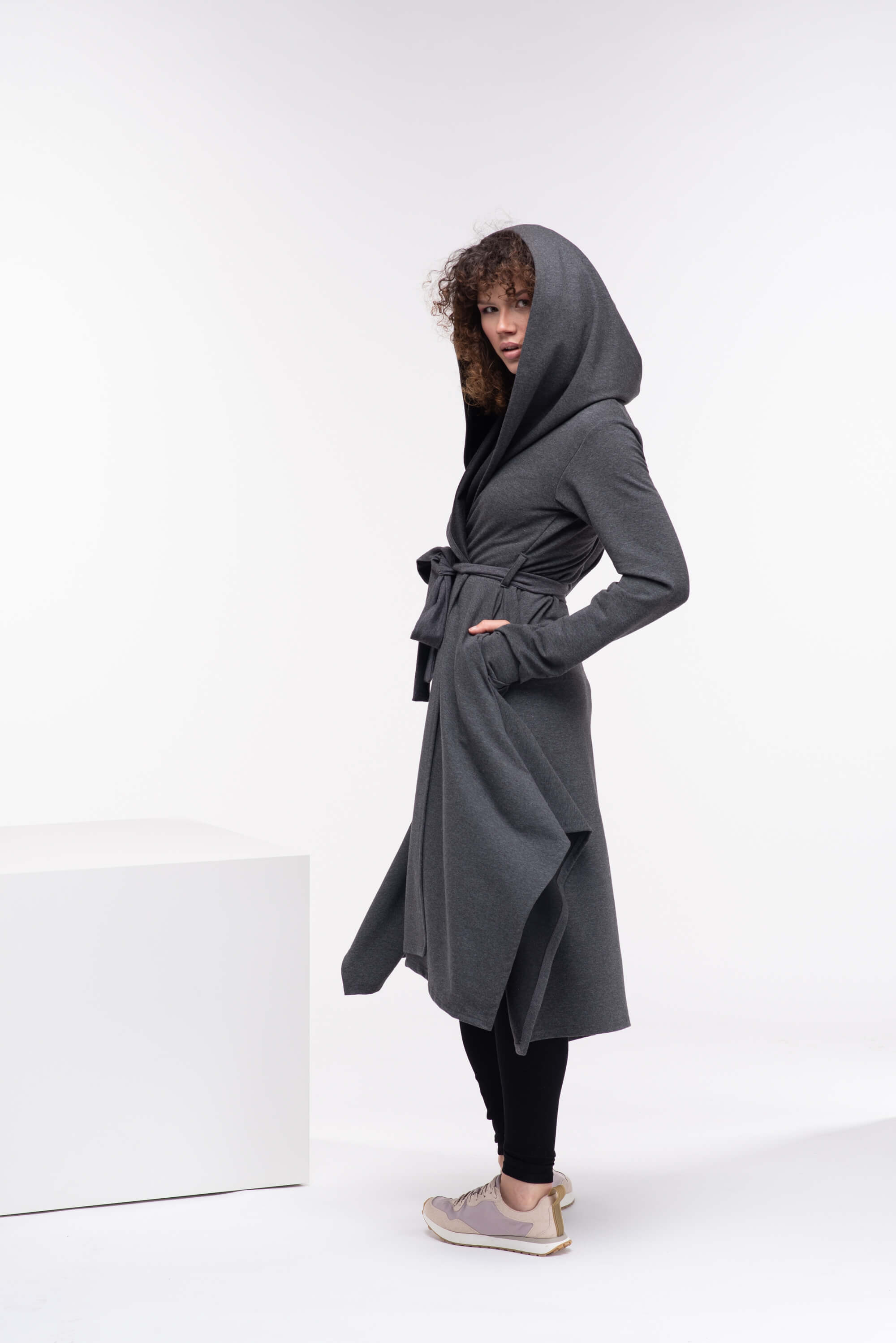 Dark Grey Asymmetrical Maxi Cardigan Cape