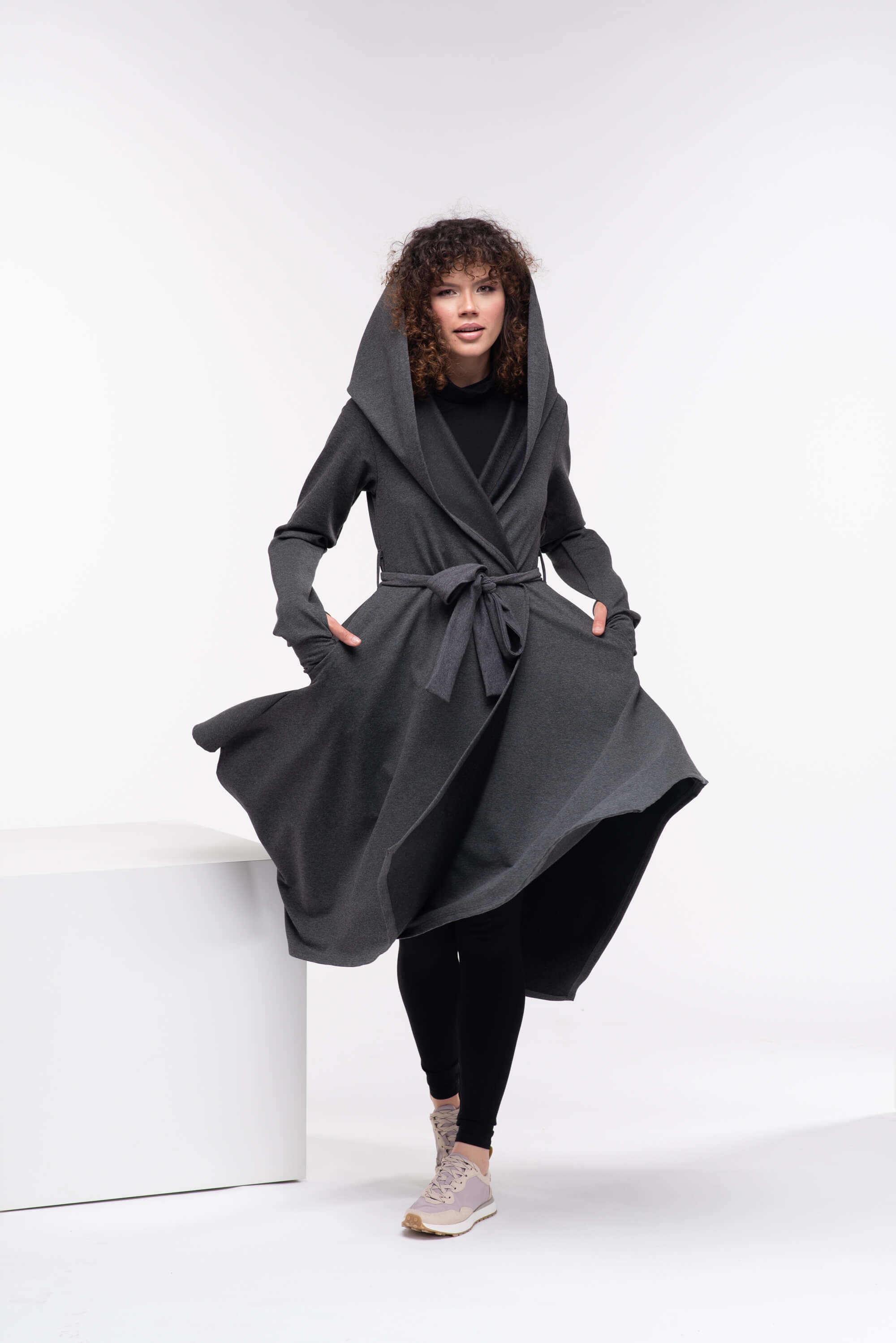 Dark Grey Asymmetrical Maxi Cardigan Cape