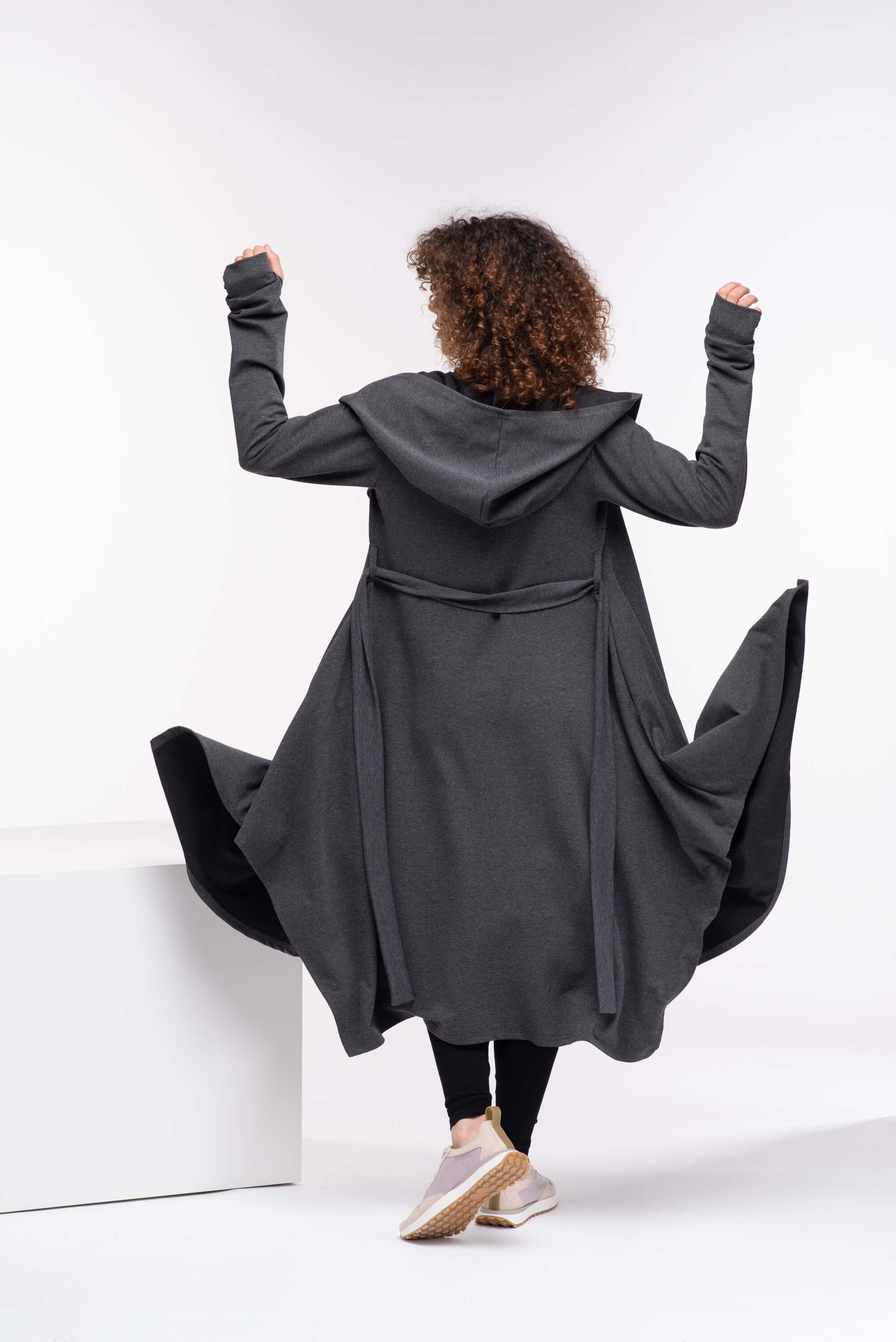 Dark Grey Asymmetrical Maxi Cardigan Cape