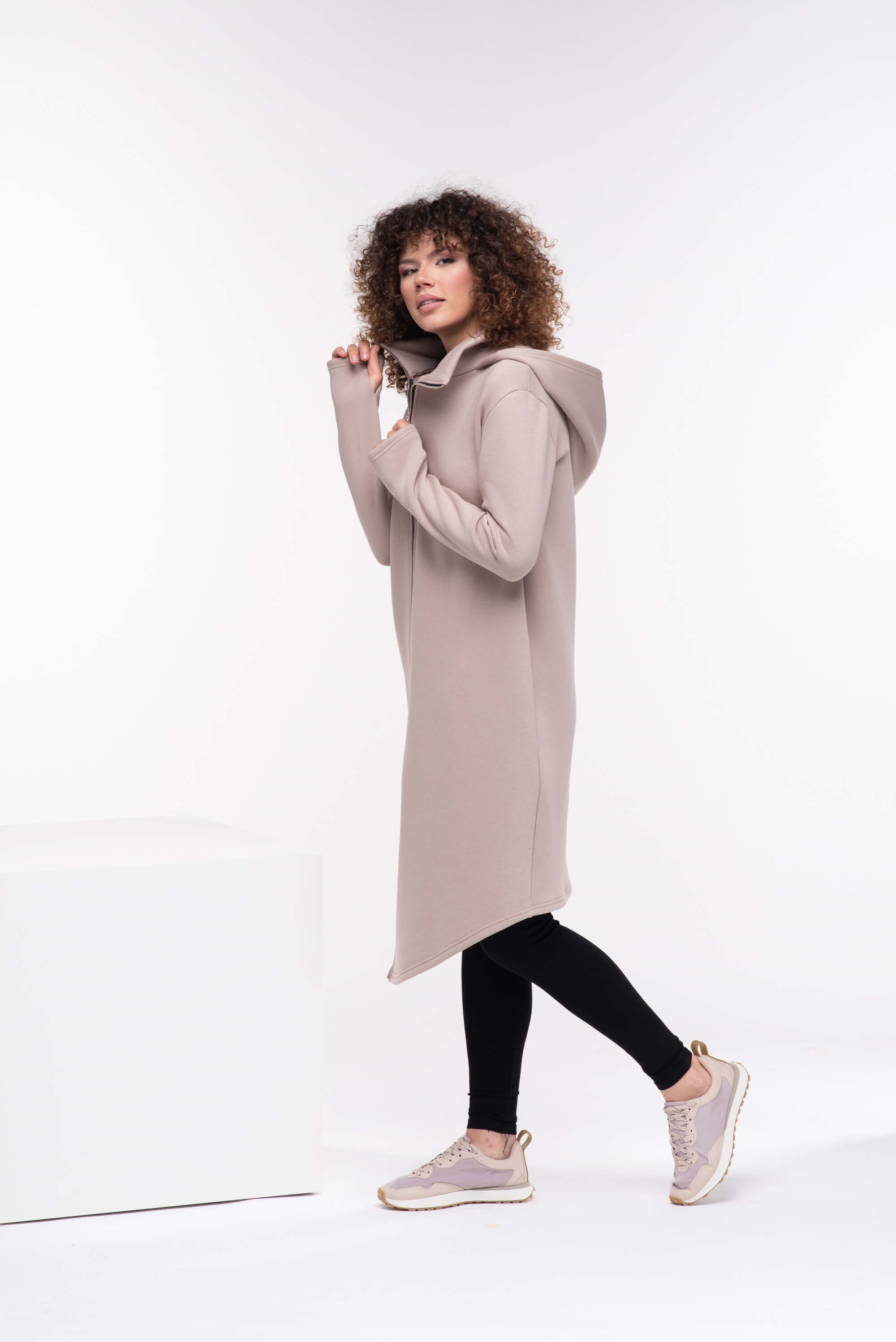 Cappuccino Asymmetrical Long Hoodie