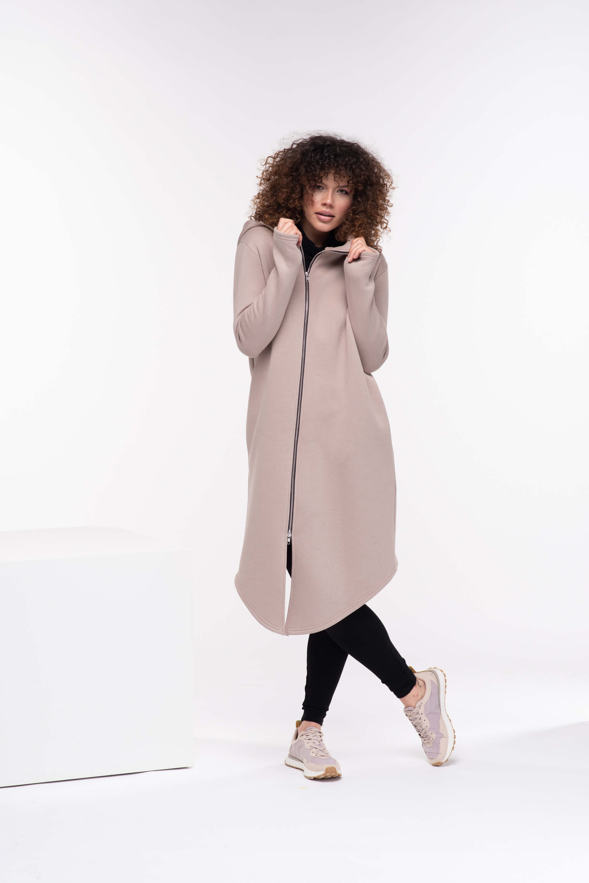 Cappuccino Asymmetrical Long Hoodie