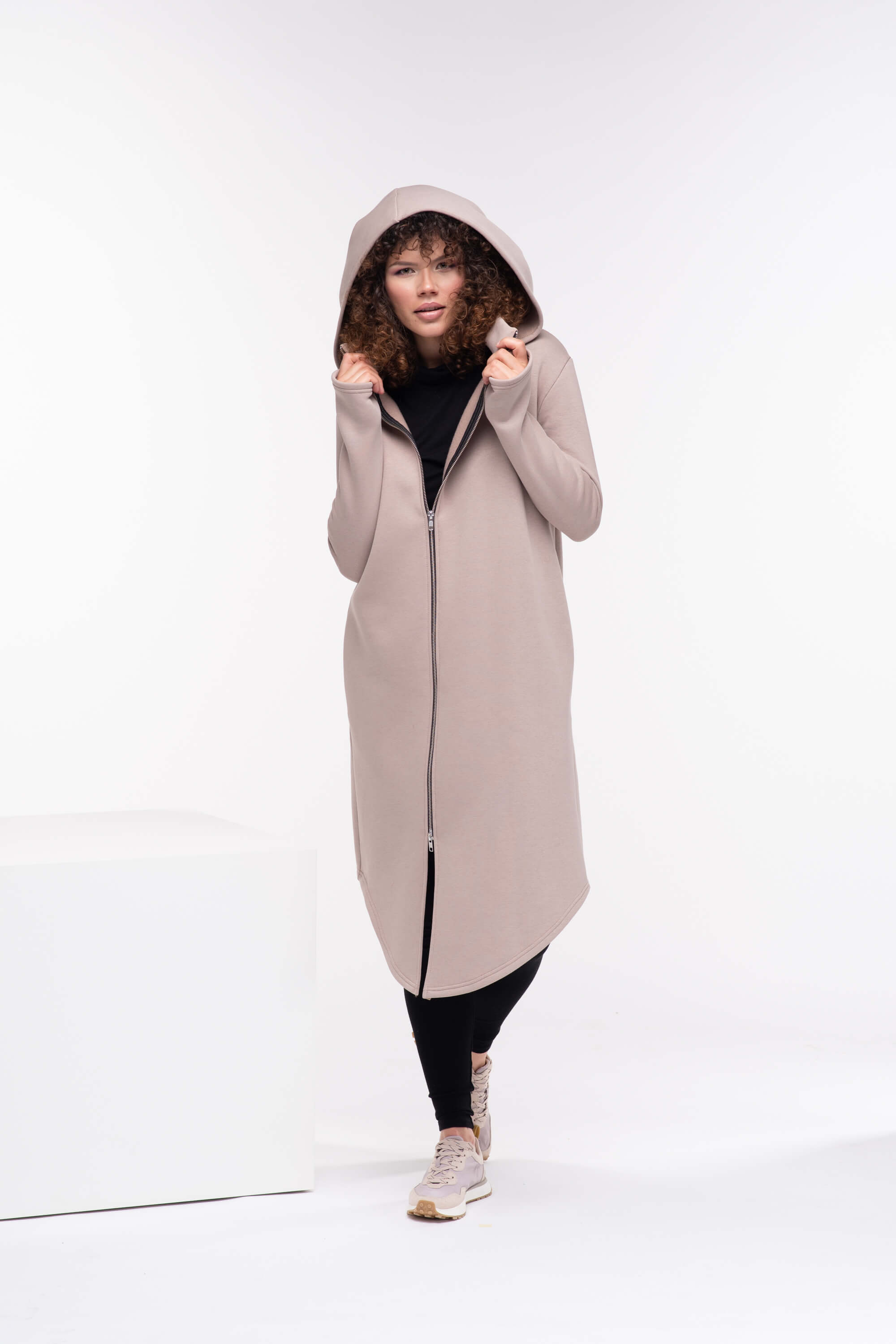 Cappuccino Asymmetrical Long Hoodie