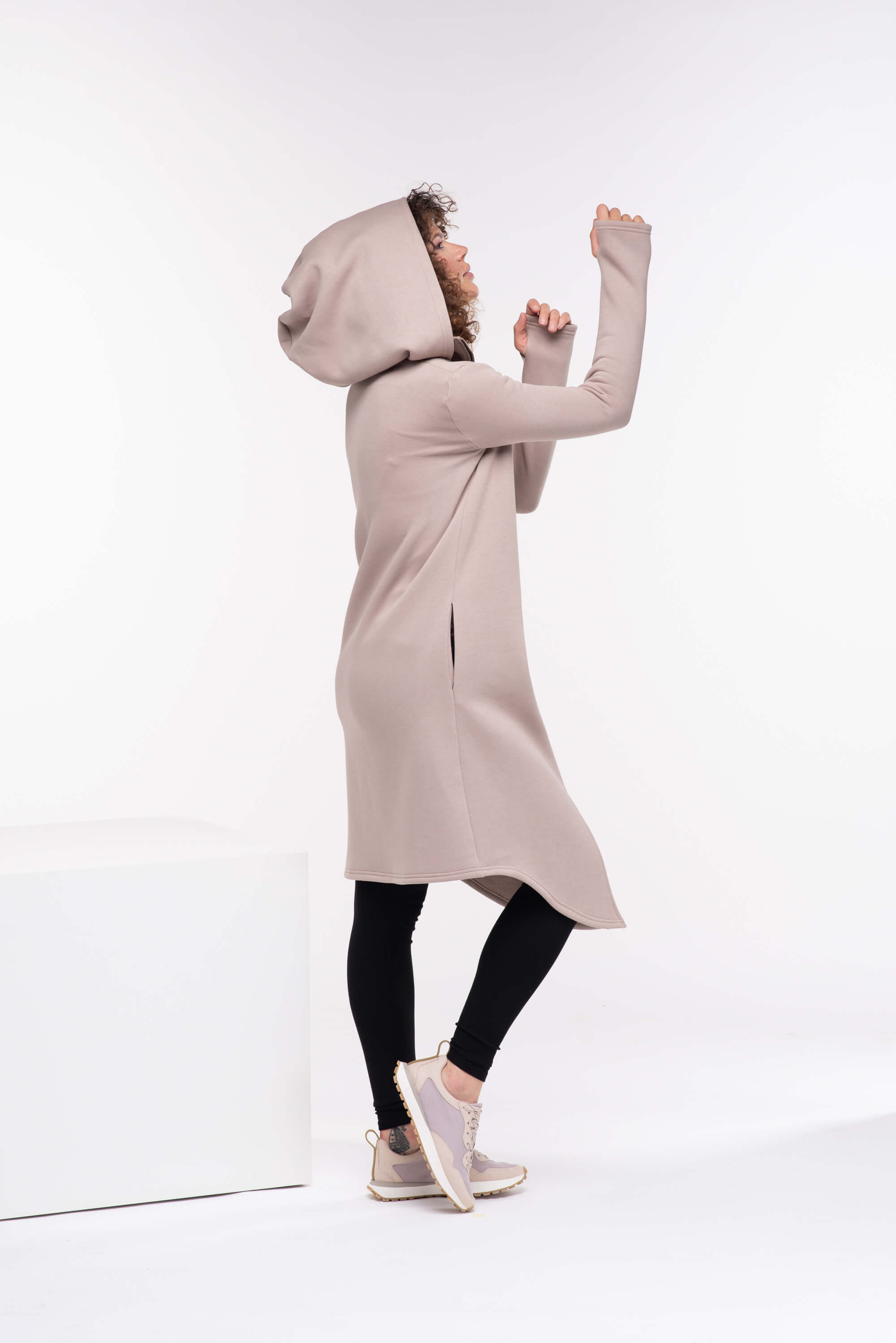 Cappuccino Asymmetrical Long Hoodie