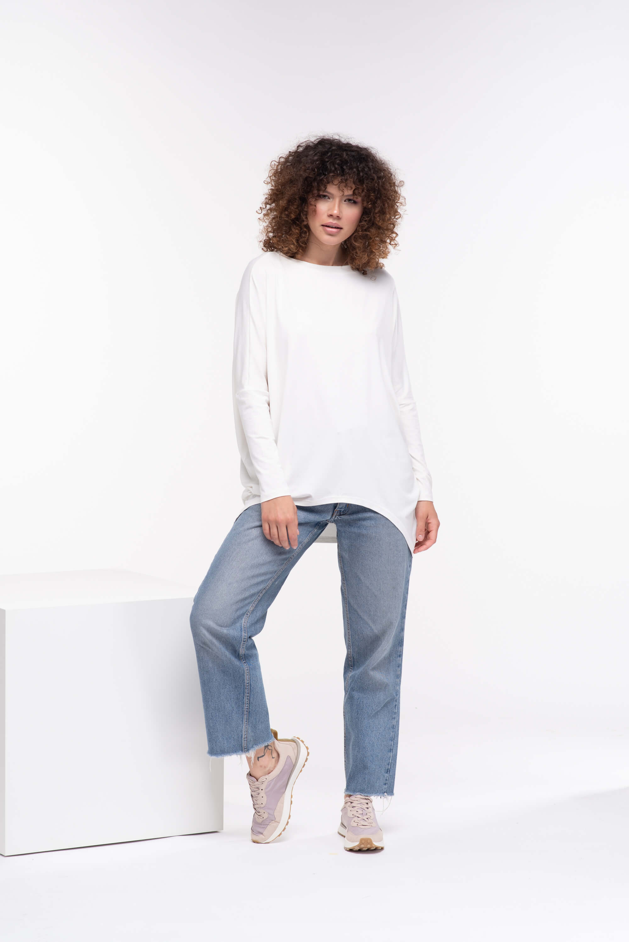 White Oversized Viscose Tunic Top