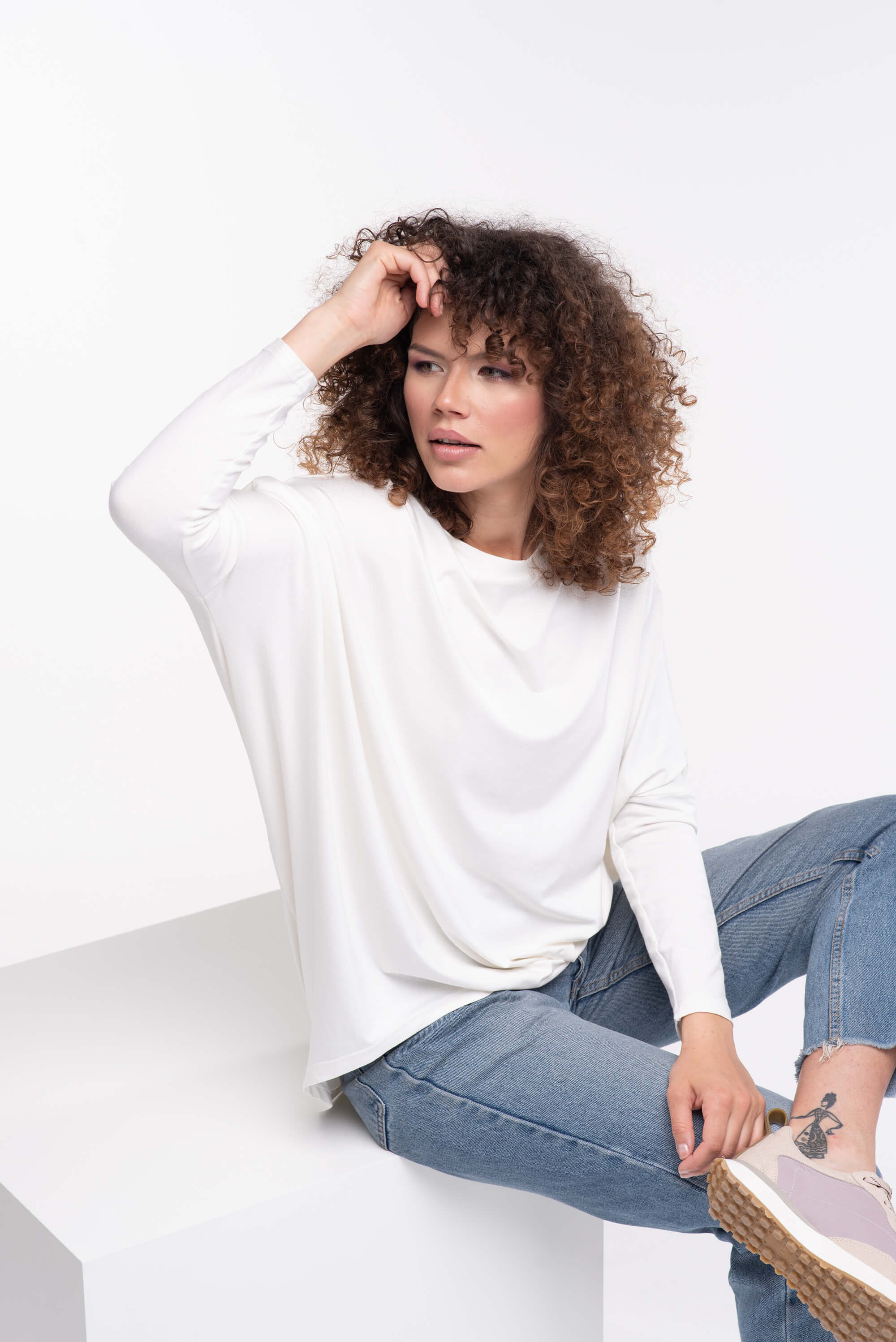 White Oversized Viscose Tunic Top