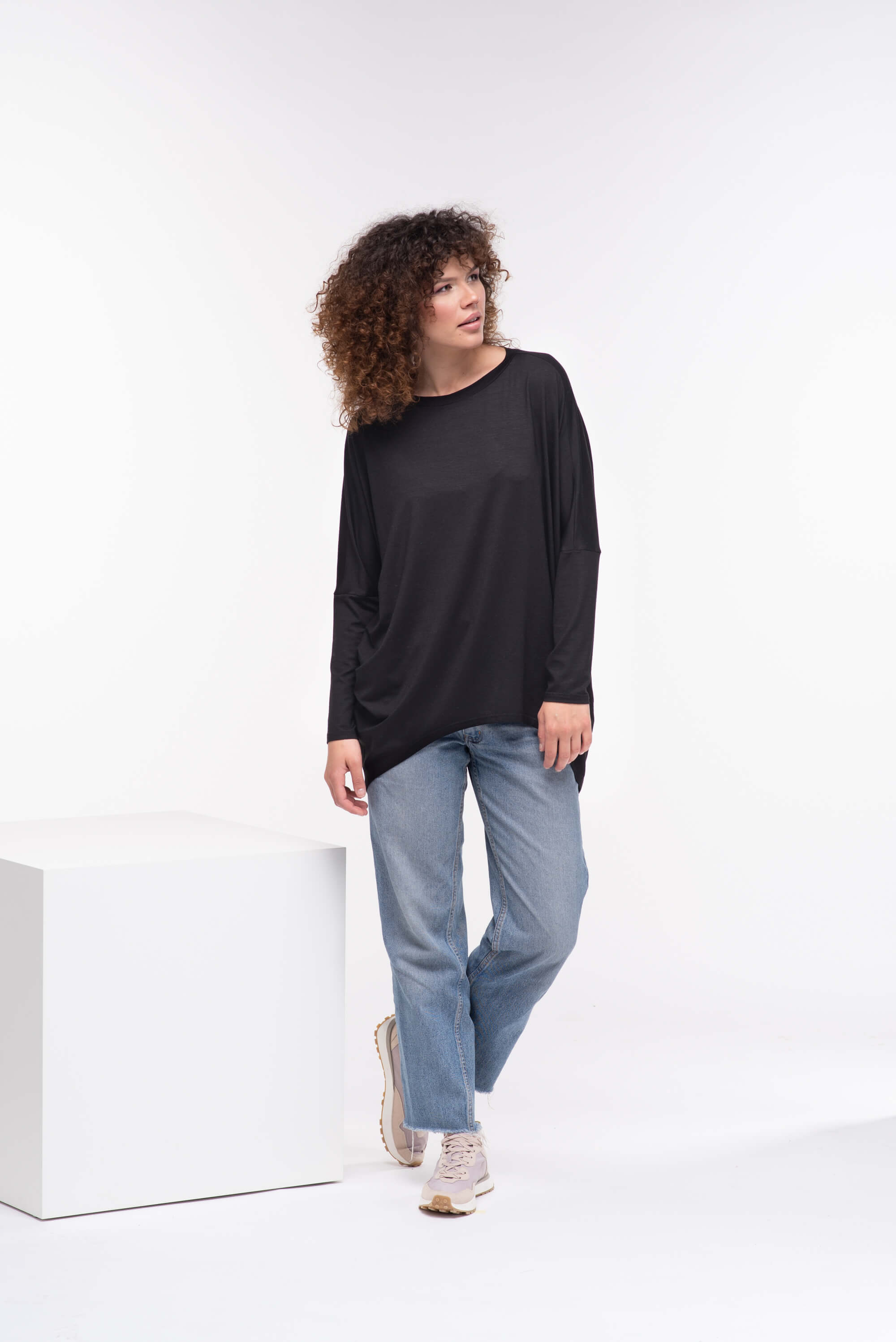 Black Oversized Viscose Tunic Top