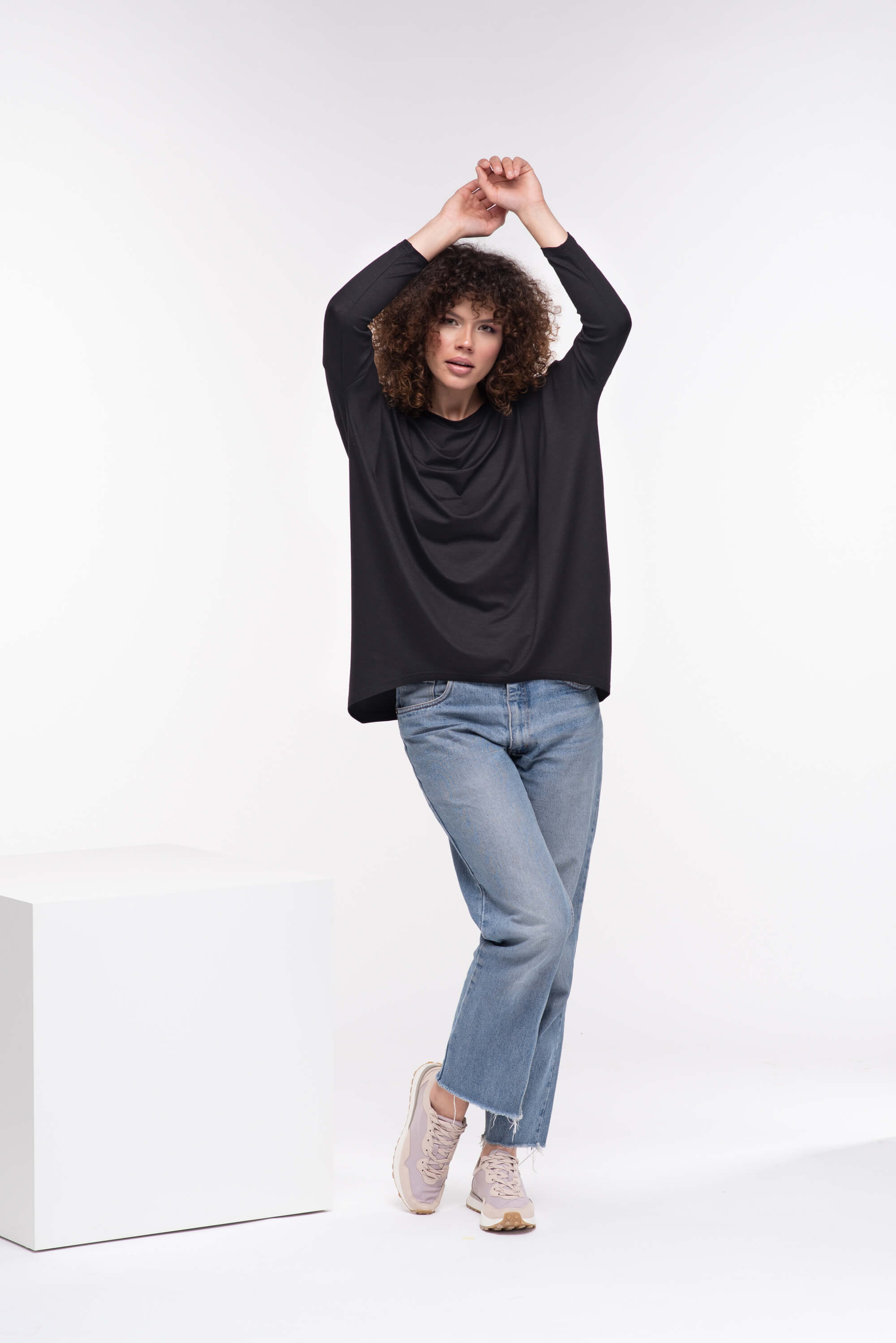 Black Oversized Viscose Tunic Top