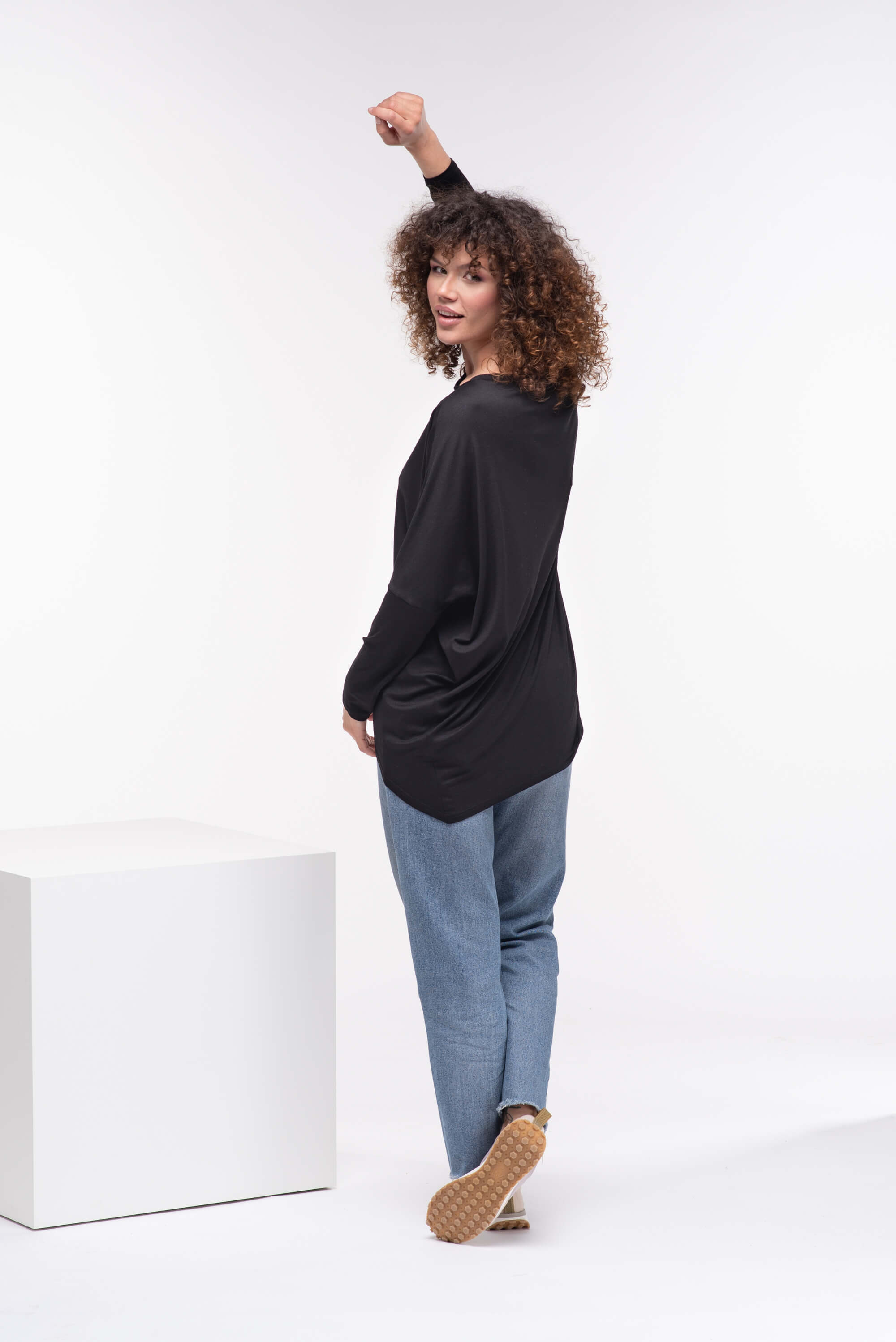 Black Oversized Viscose Tunic Top