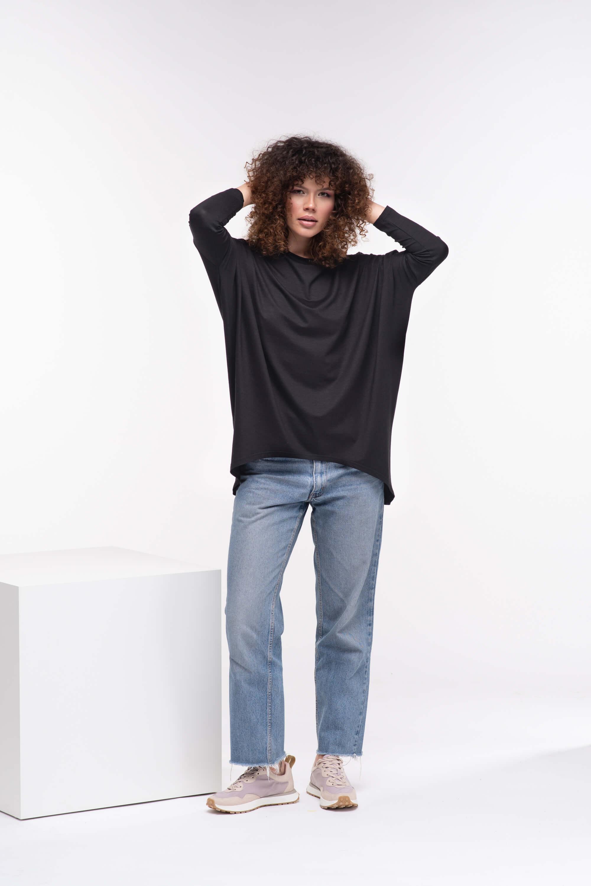 Black Oversized Viscose Tunic Top