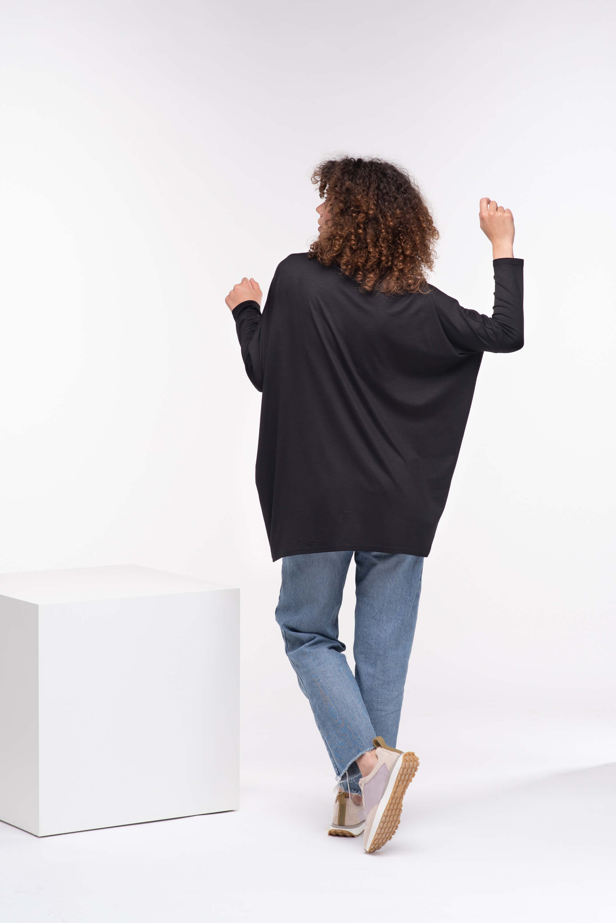 Black Oversized Viscose Tunic Top