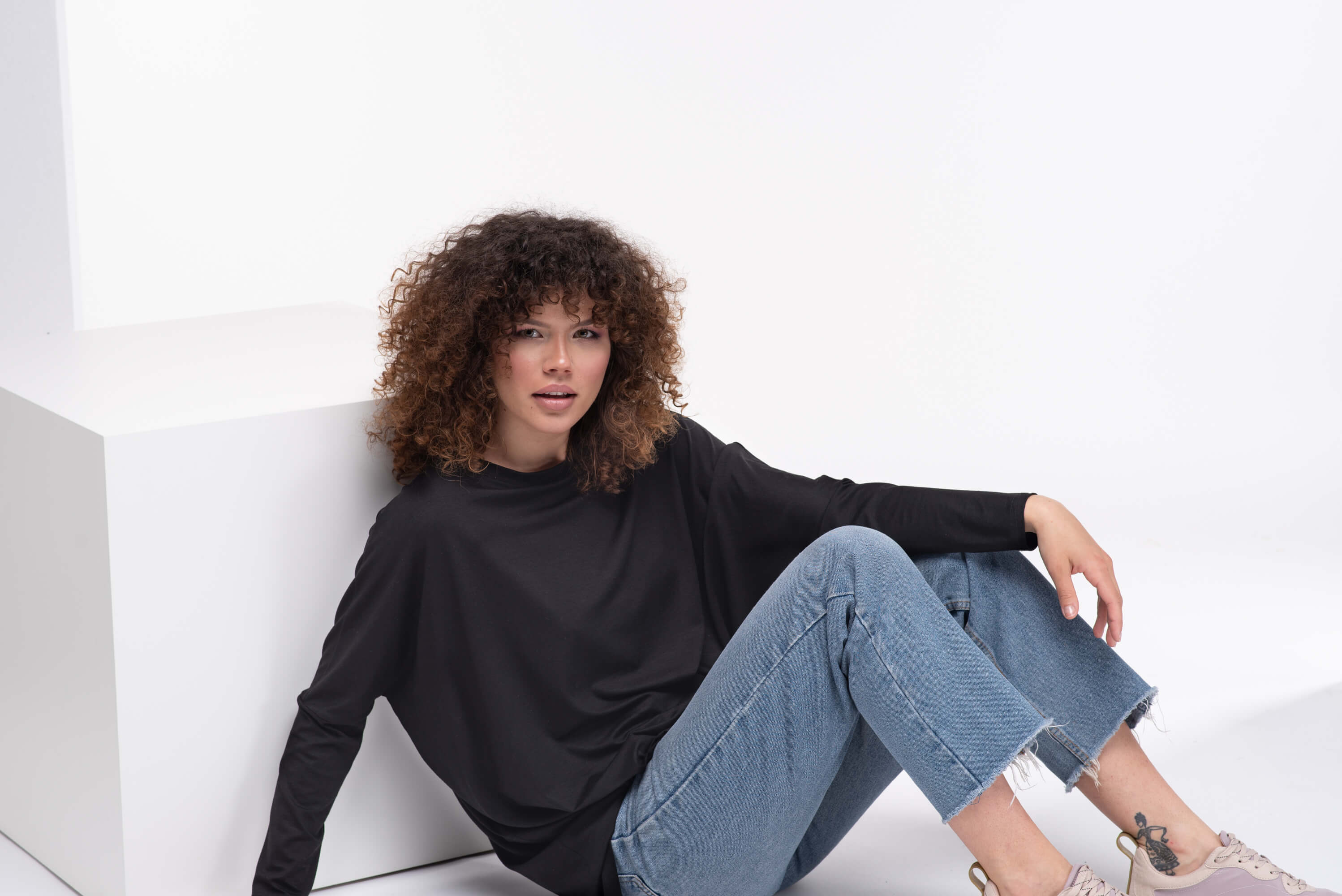 Black Oversized Viscose Tunic Top