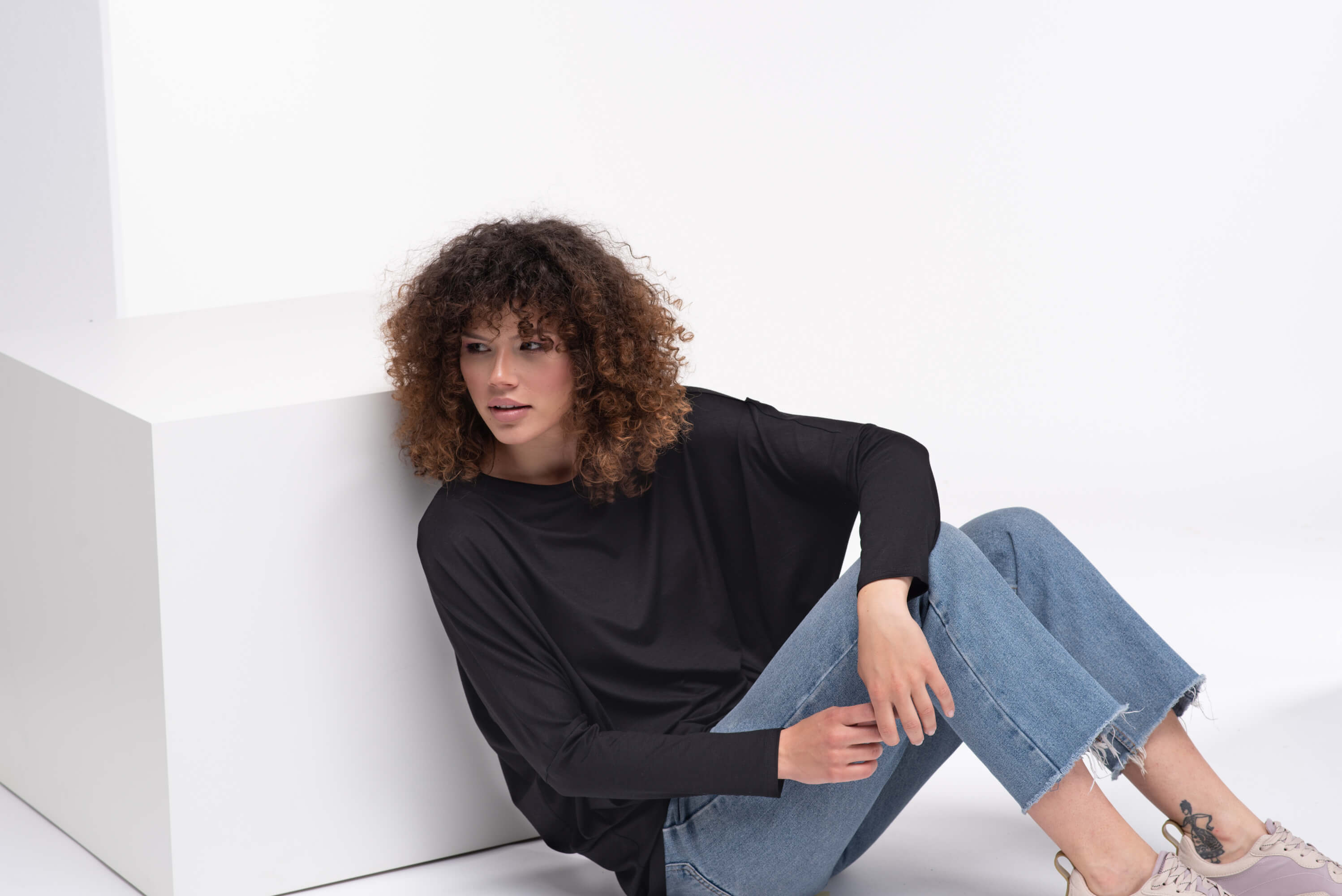 Black Oversized Viscose Tunic Top