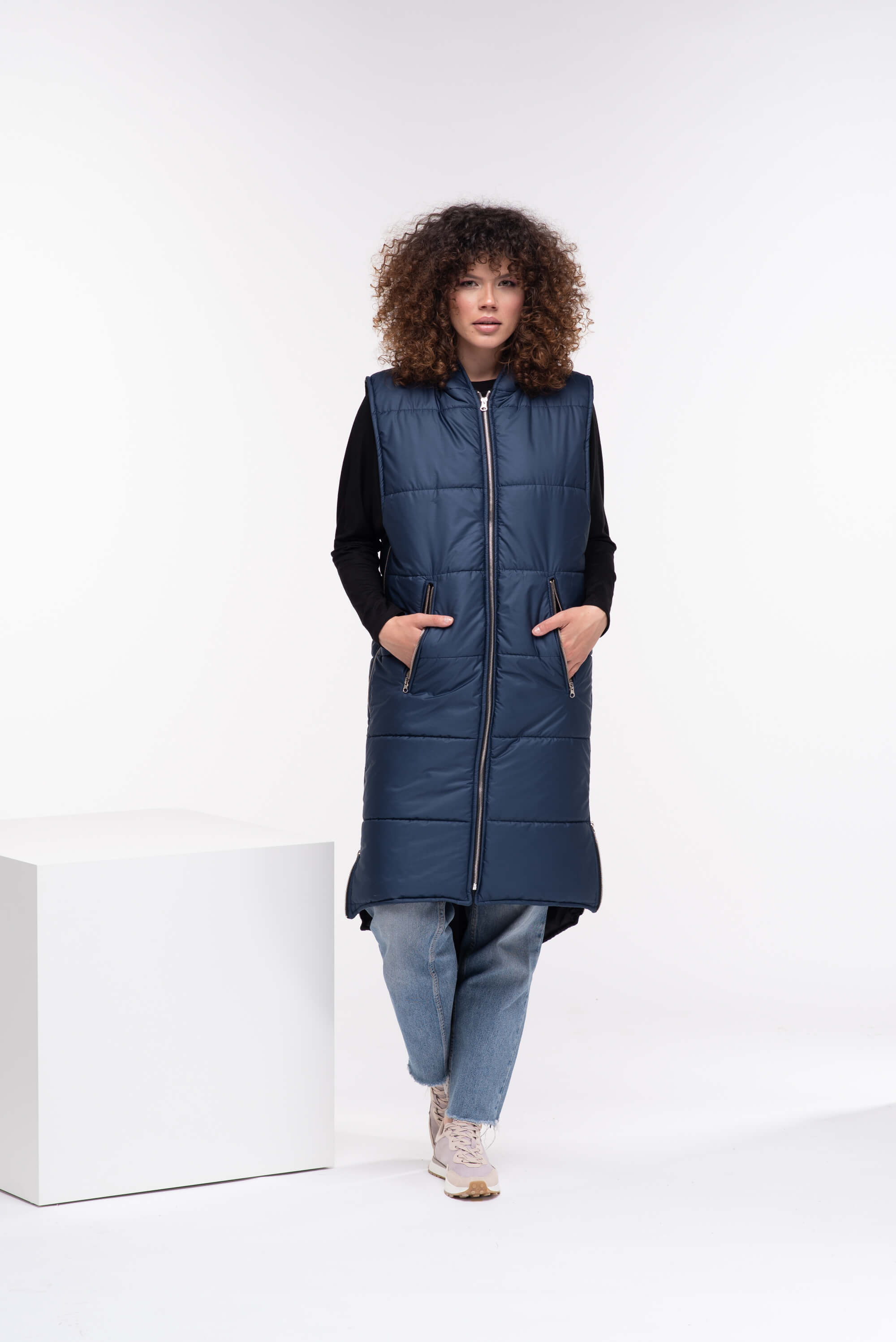 Dark Blue Quilted Puffer Hooded Vest