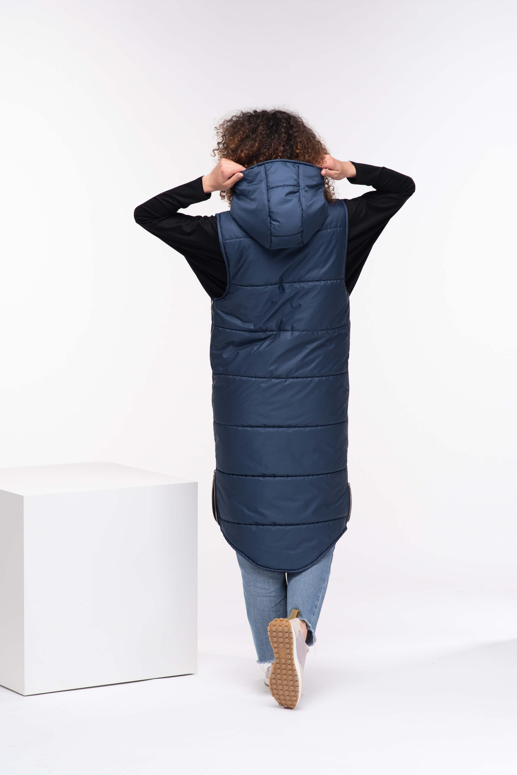 Dark Blue Quilted Puffer Hooded Vest