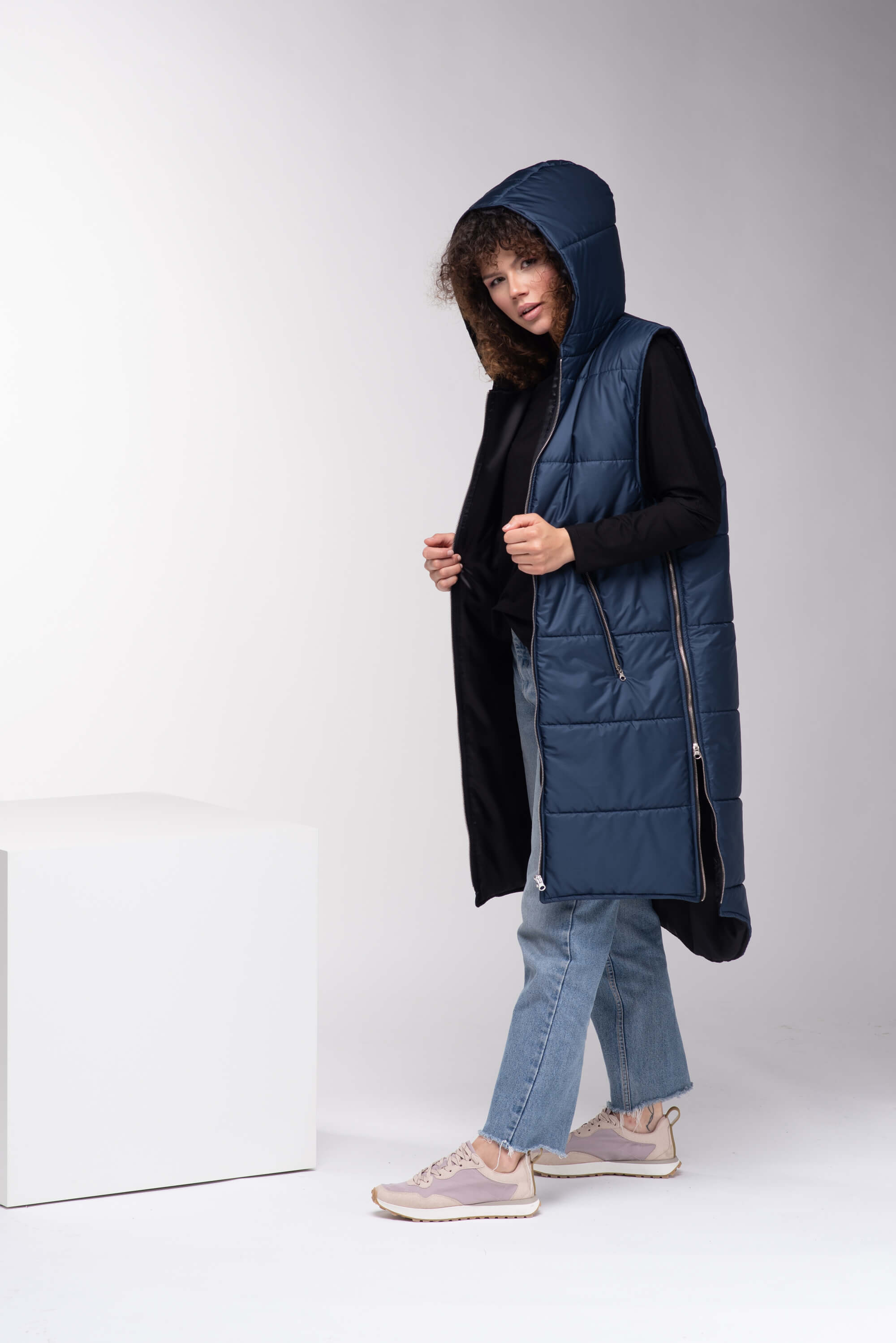 Dark Blue Quilted Puffer Hooded Vest