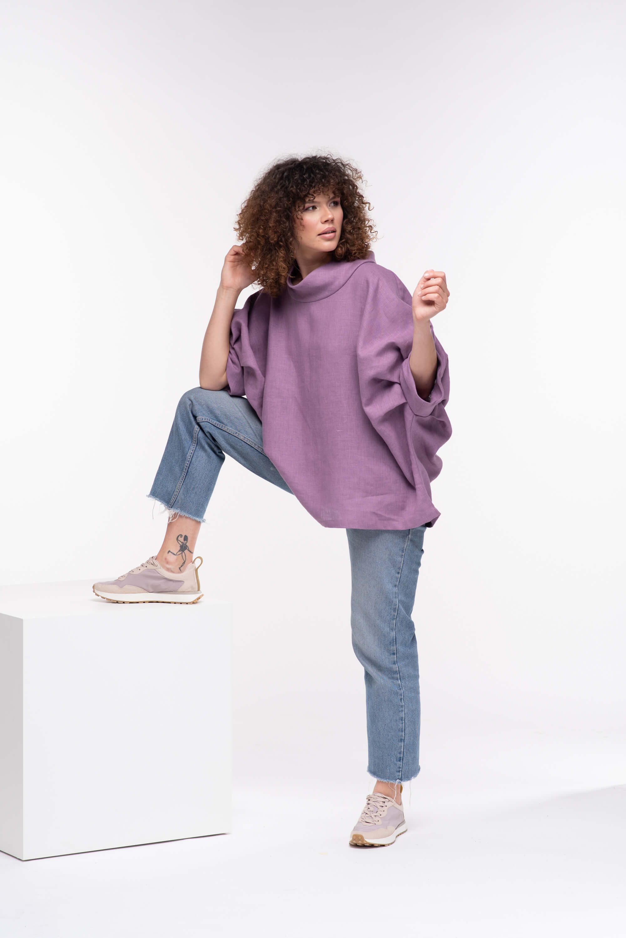 Lavender  Oversized Linen Tunic Top