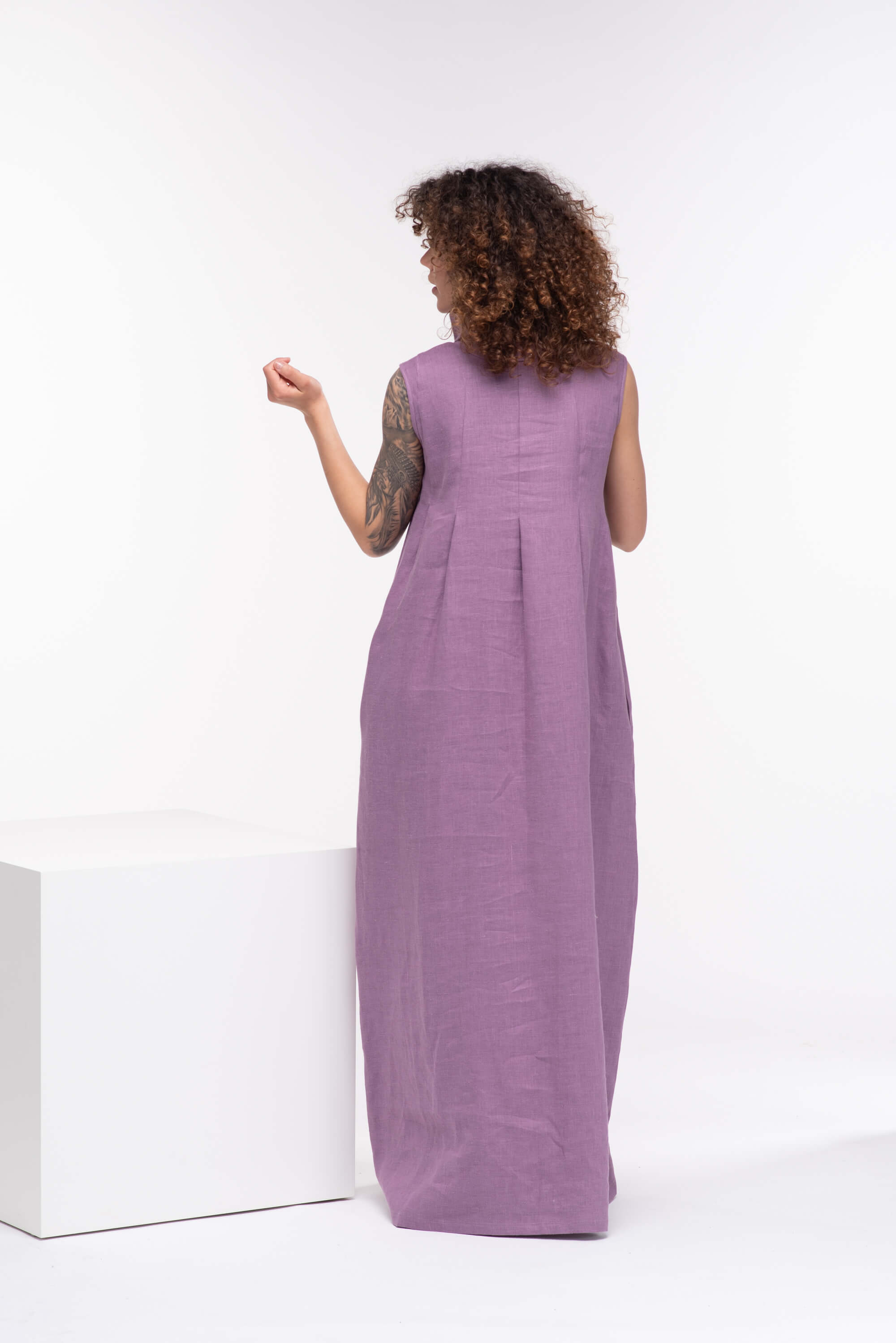 Lavender Turtleneck Long Linen Dress