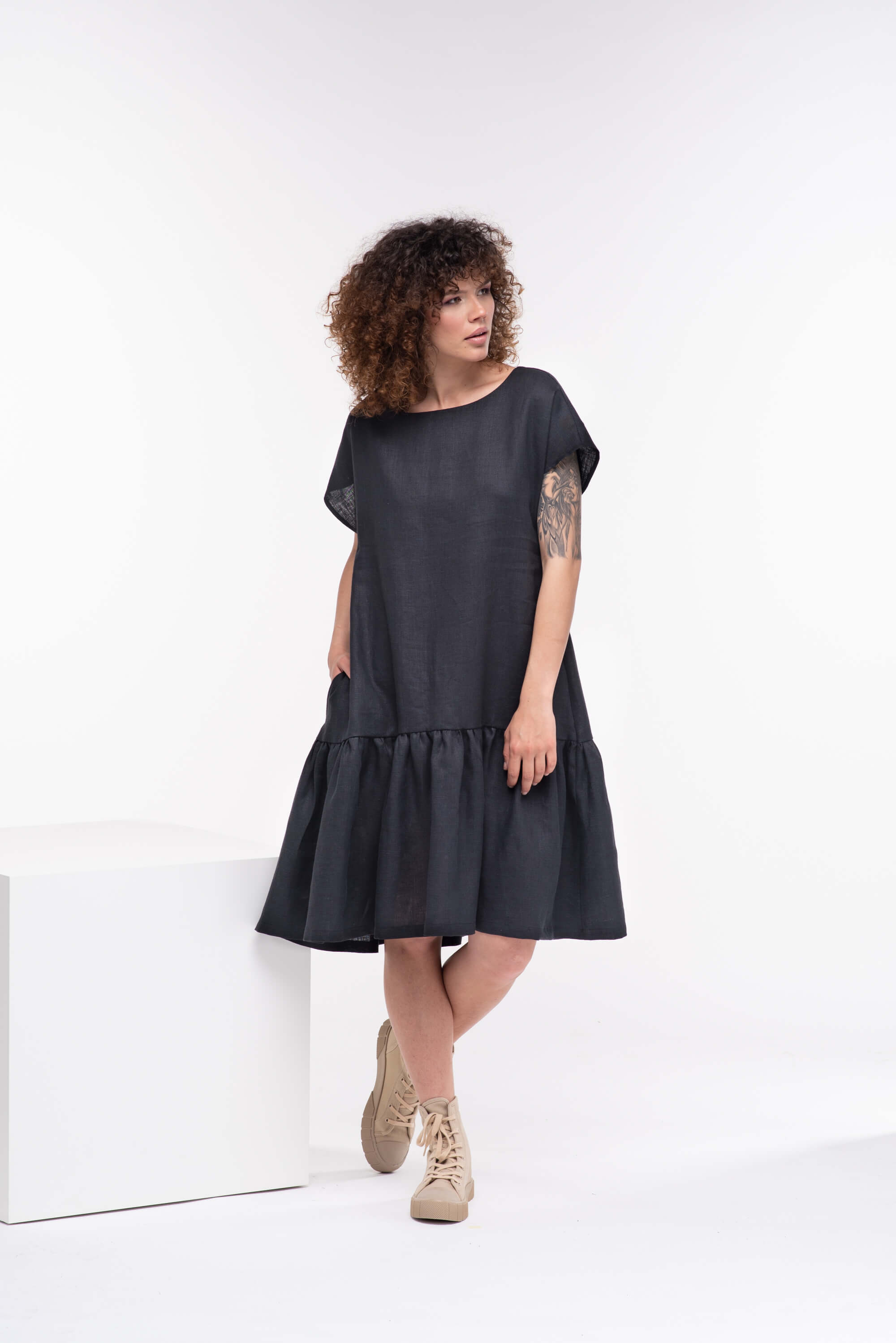 Black Loose Linen Dress