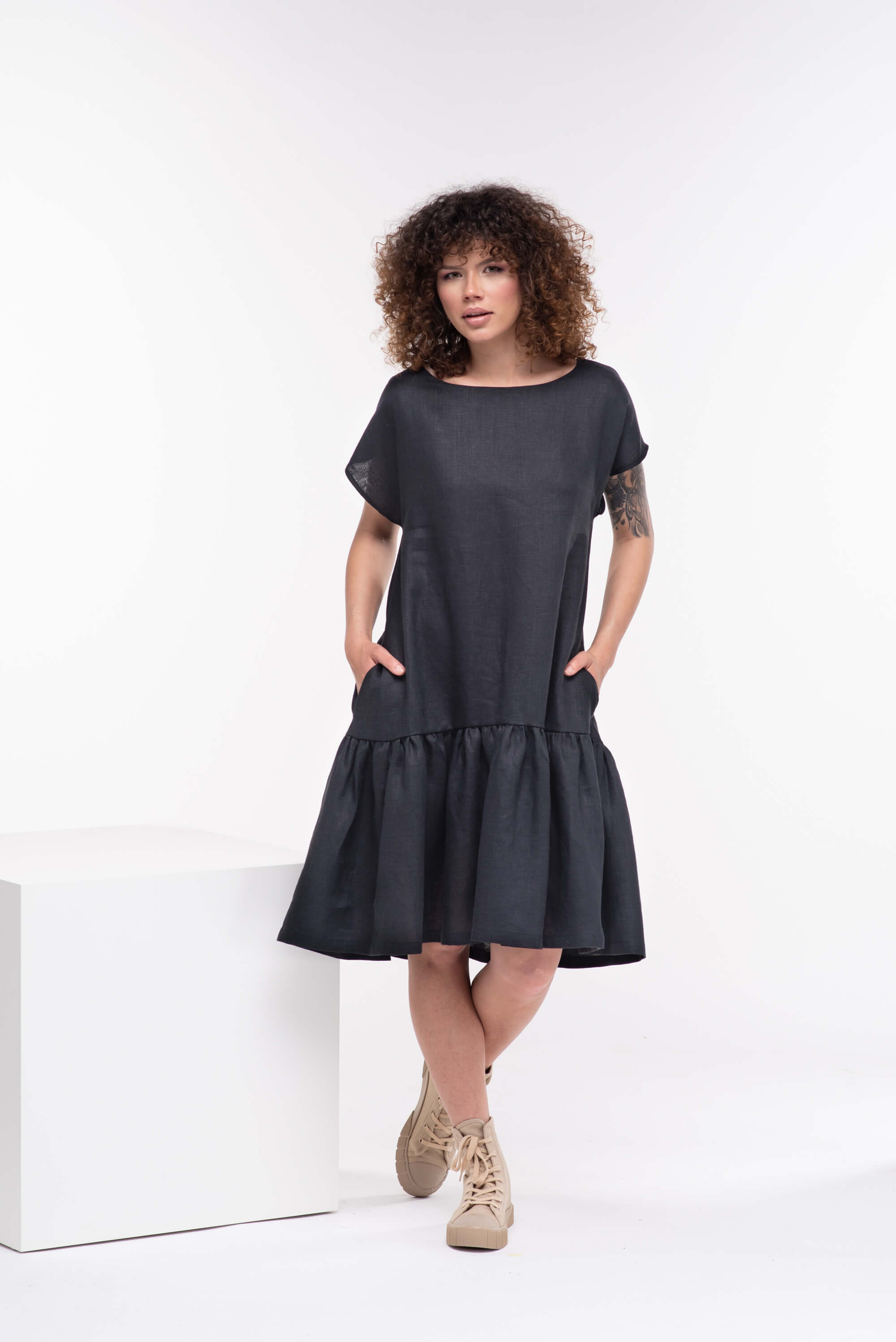 Black Loose Linen Dress