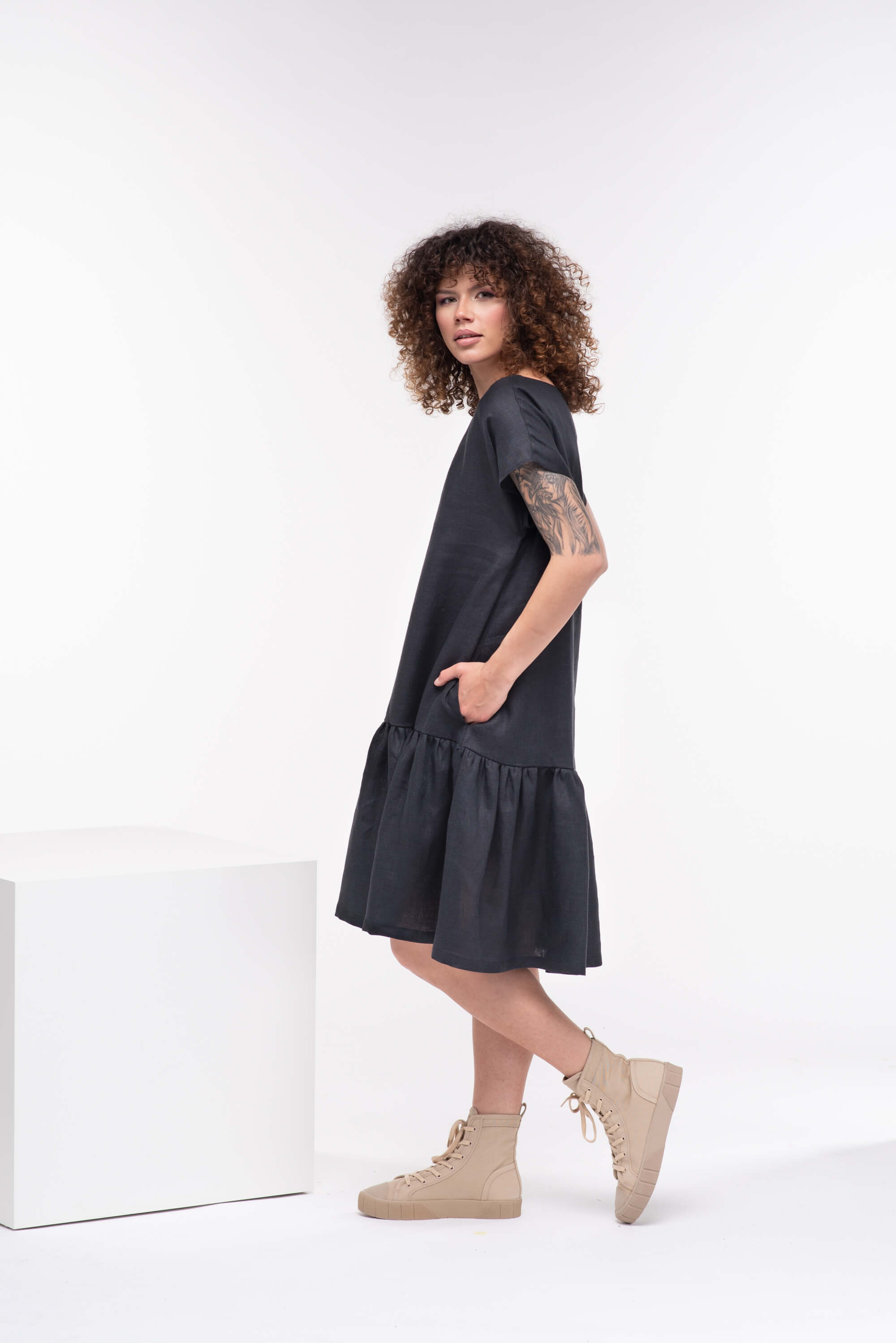 Black Loose Linen Dress