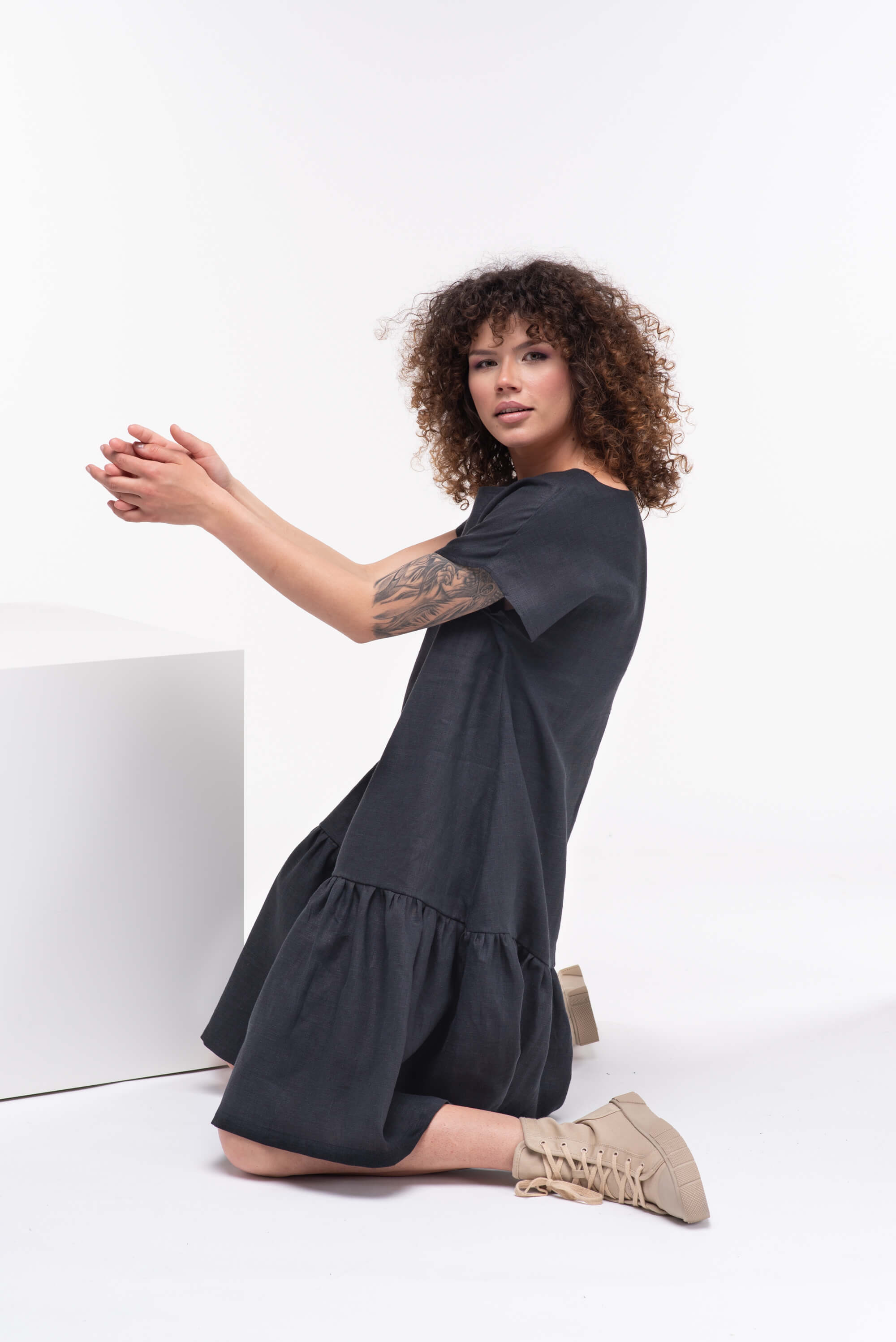 Black Loose Linen Dress