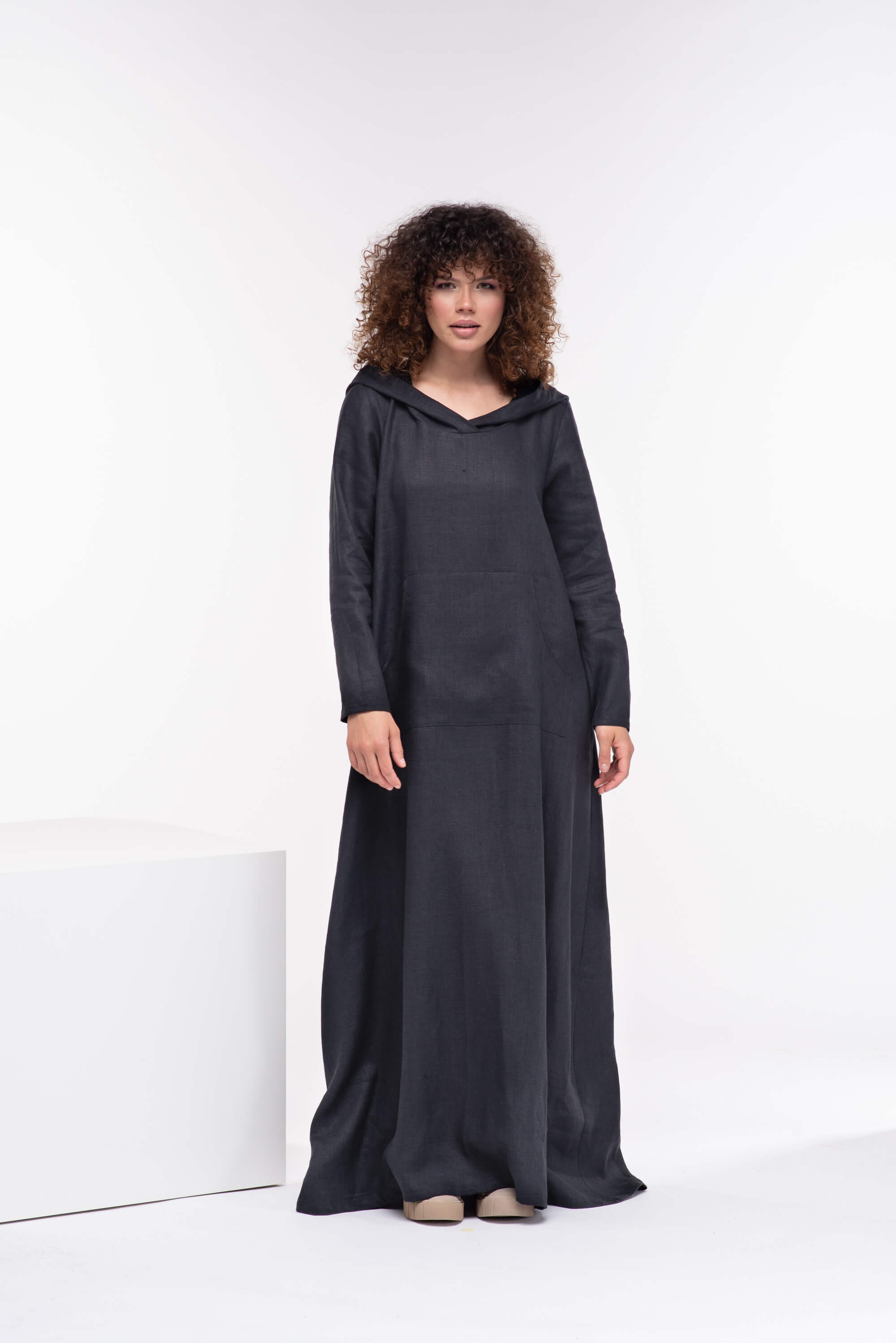 Black Long Hooded Kaftan Dress