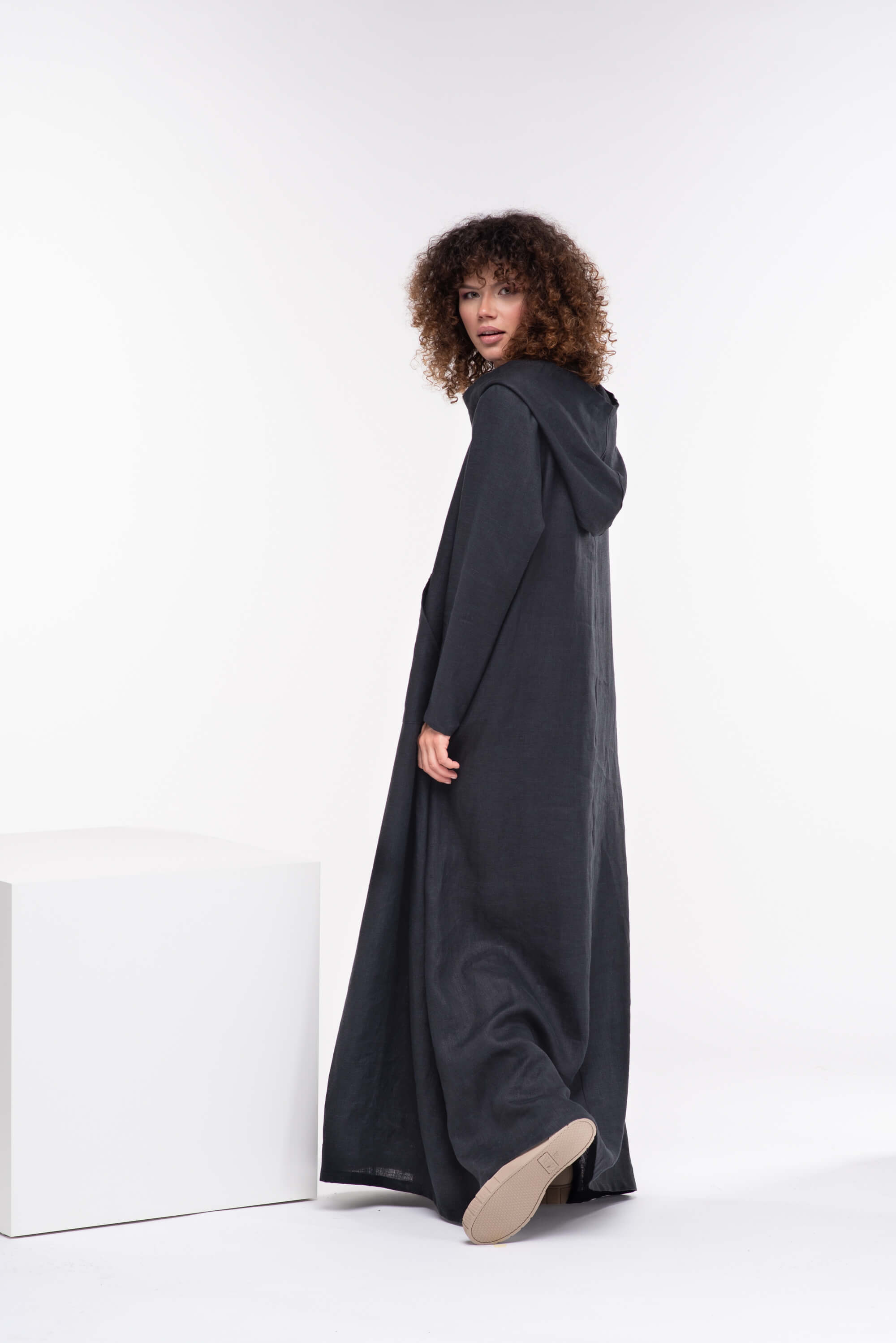 Black Long Hooded Kaftan Dress