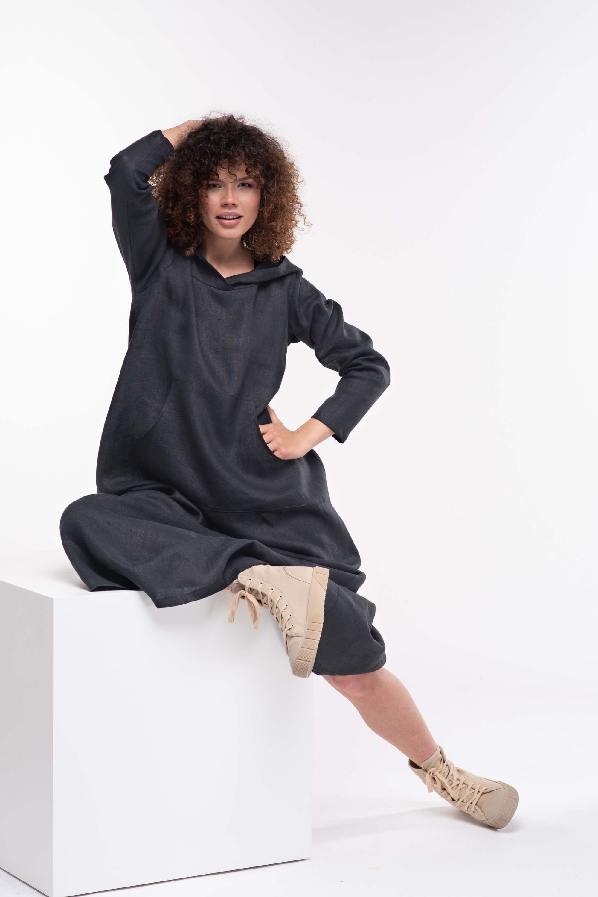 Black Long Hooded Kaftan Dress