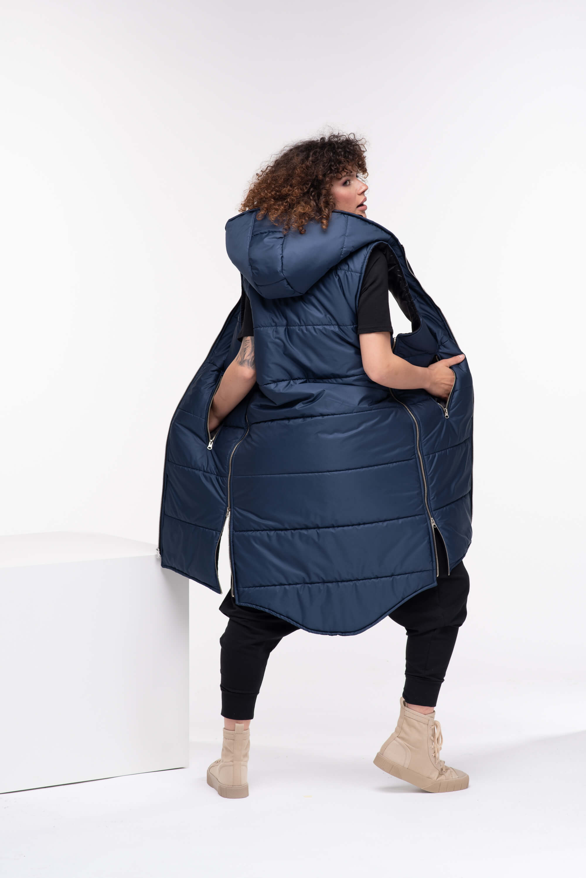 Dark Blue Quilted Puffer Hooded Vest