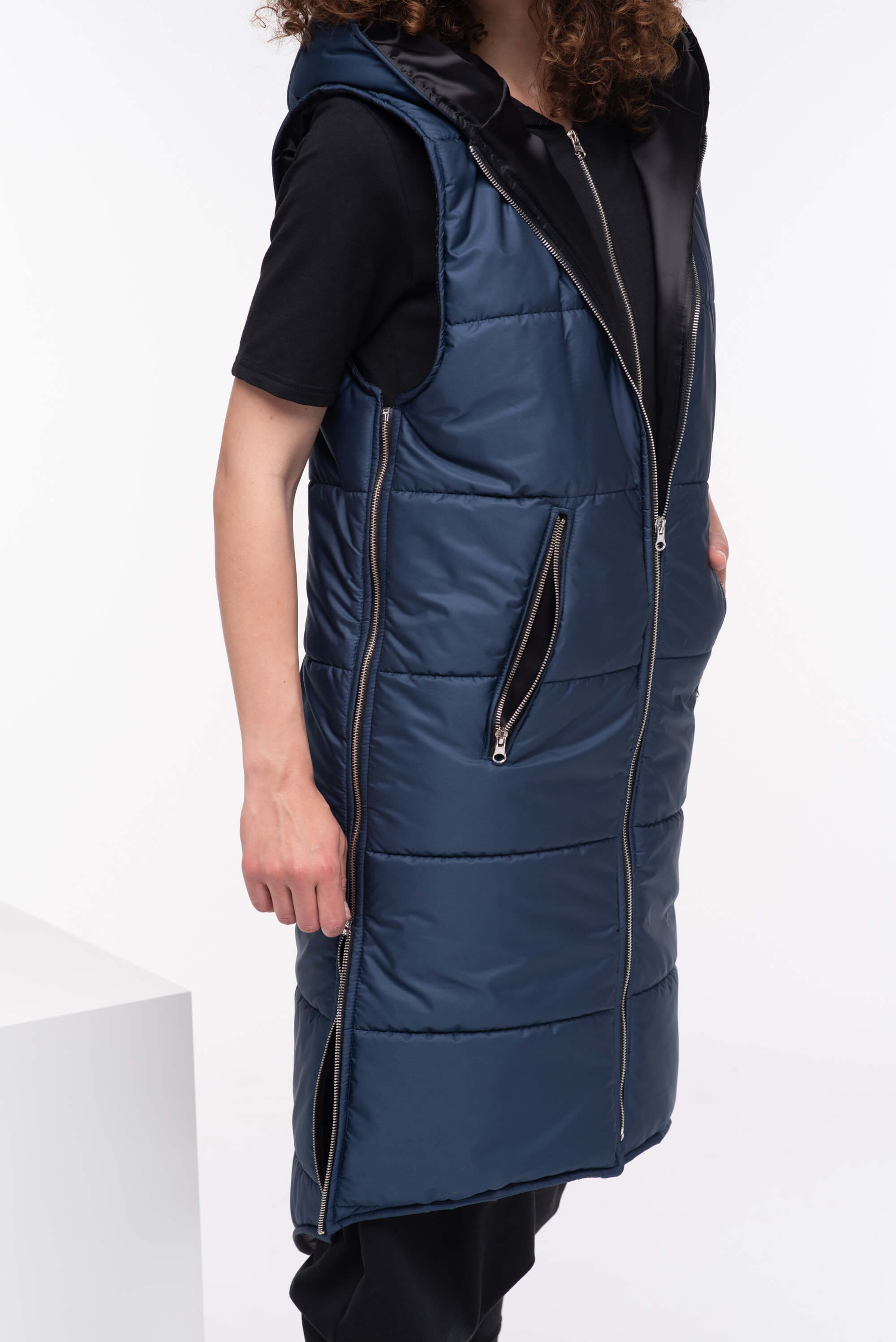 Dark Blue Quilted Puffer Hooded Vest