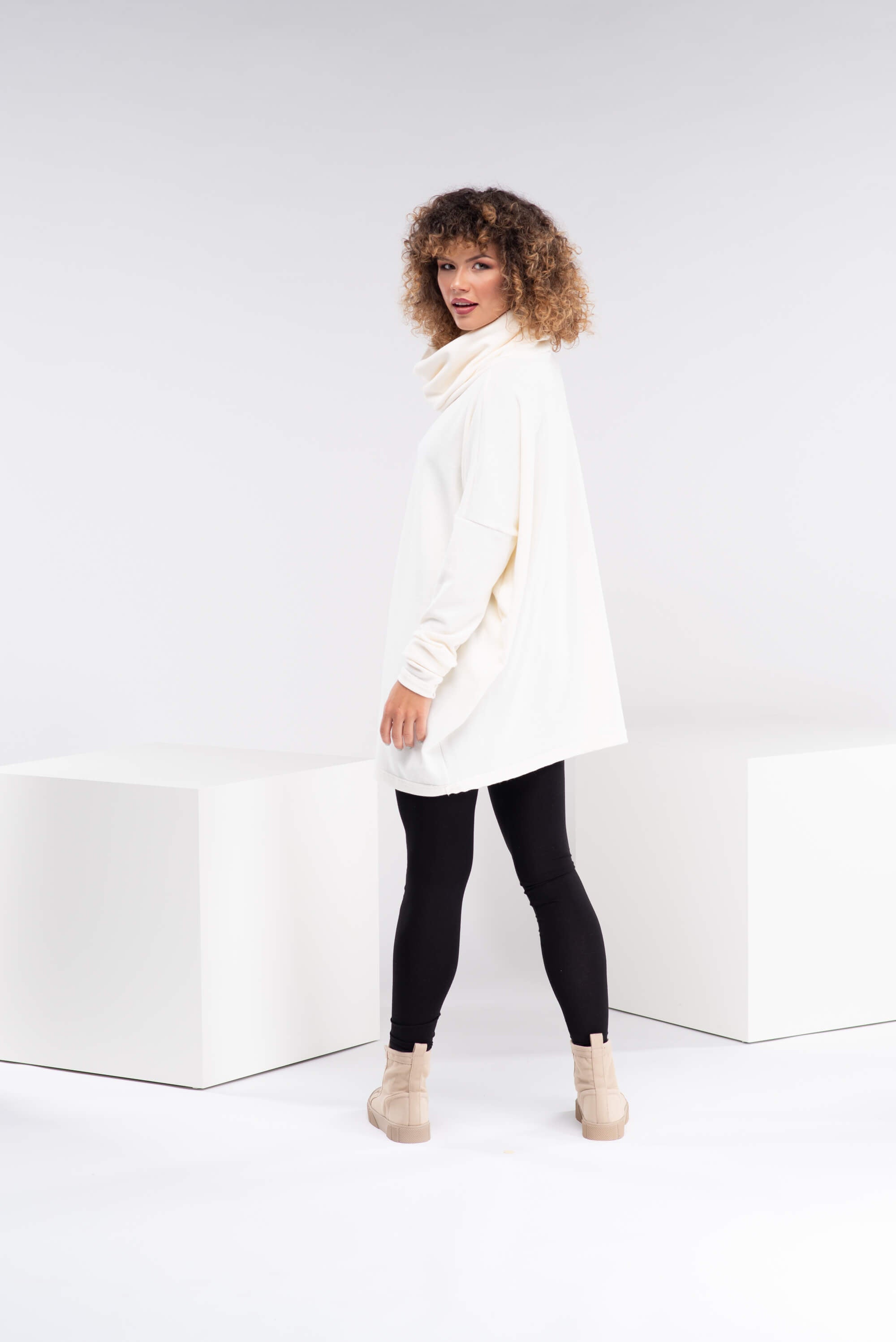 White Oversized Knitted Turtleneck Sweater