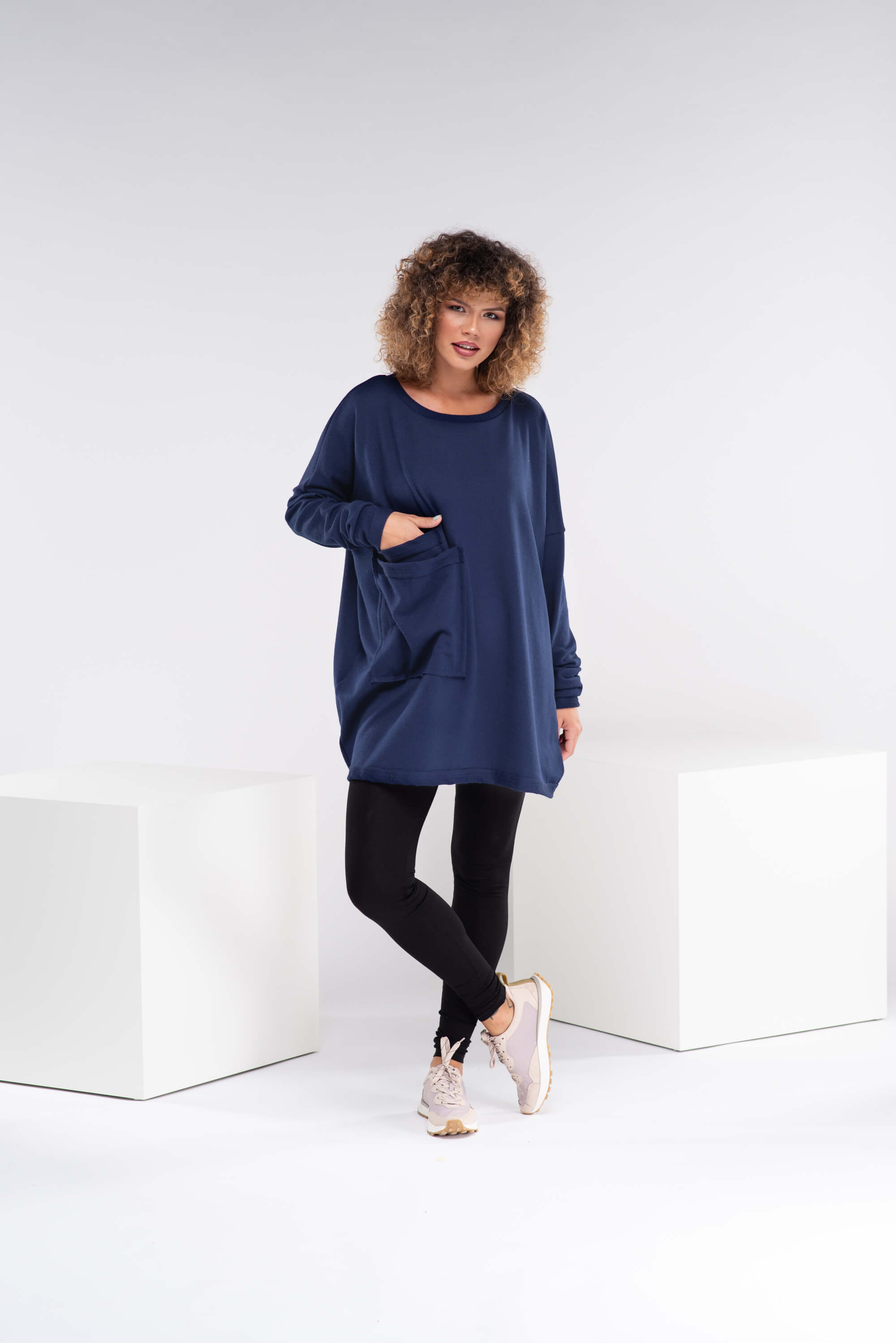 Dark Blue Wool Sweater Tunic Top