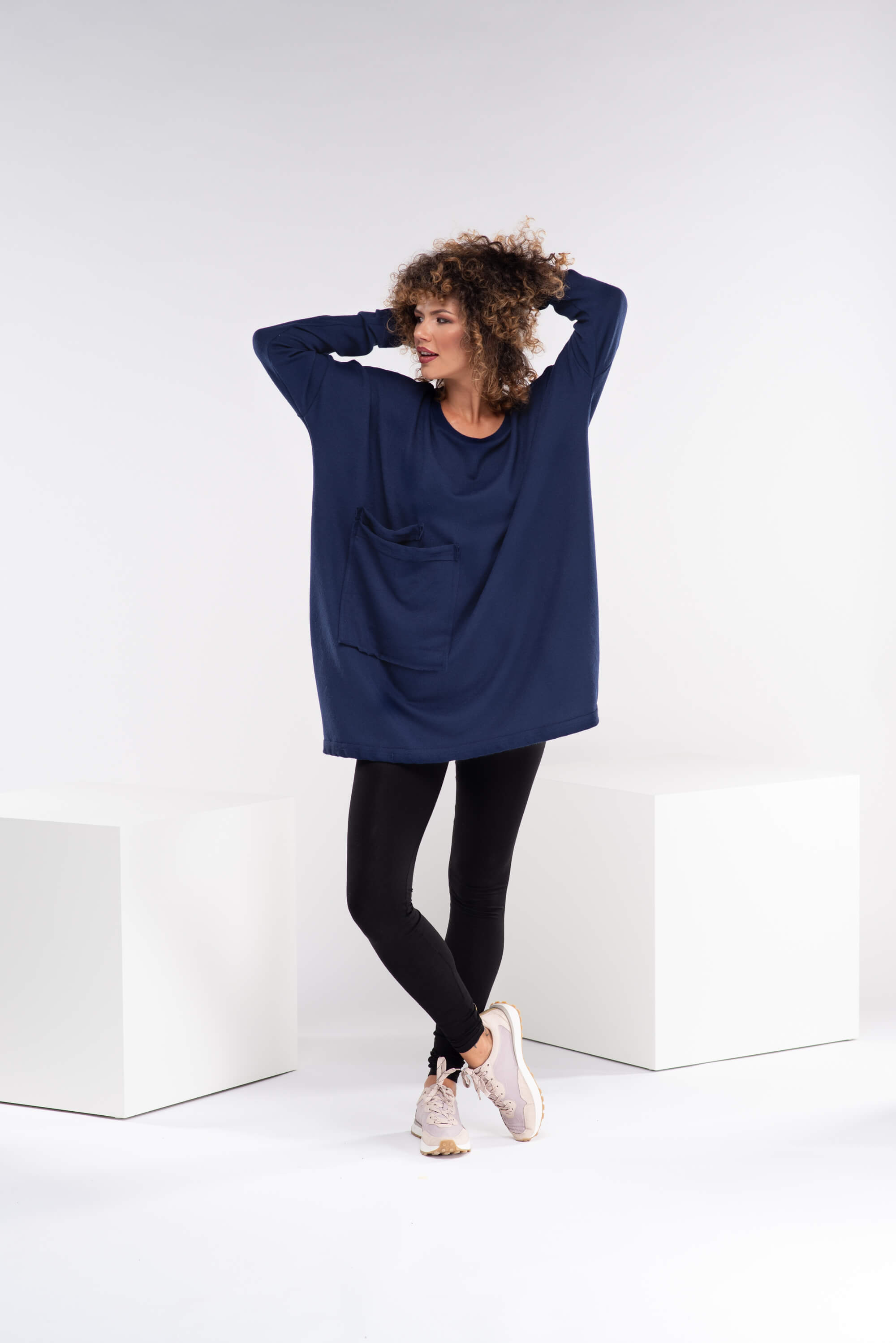 Dark Blue Wool Sweater Tunic Top