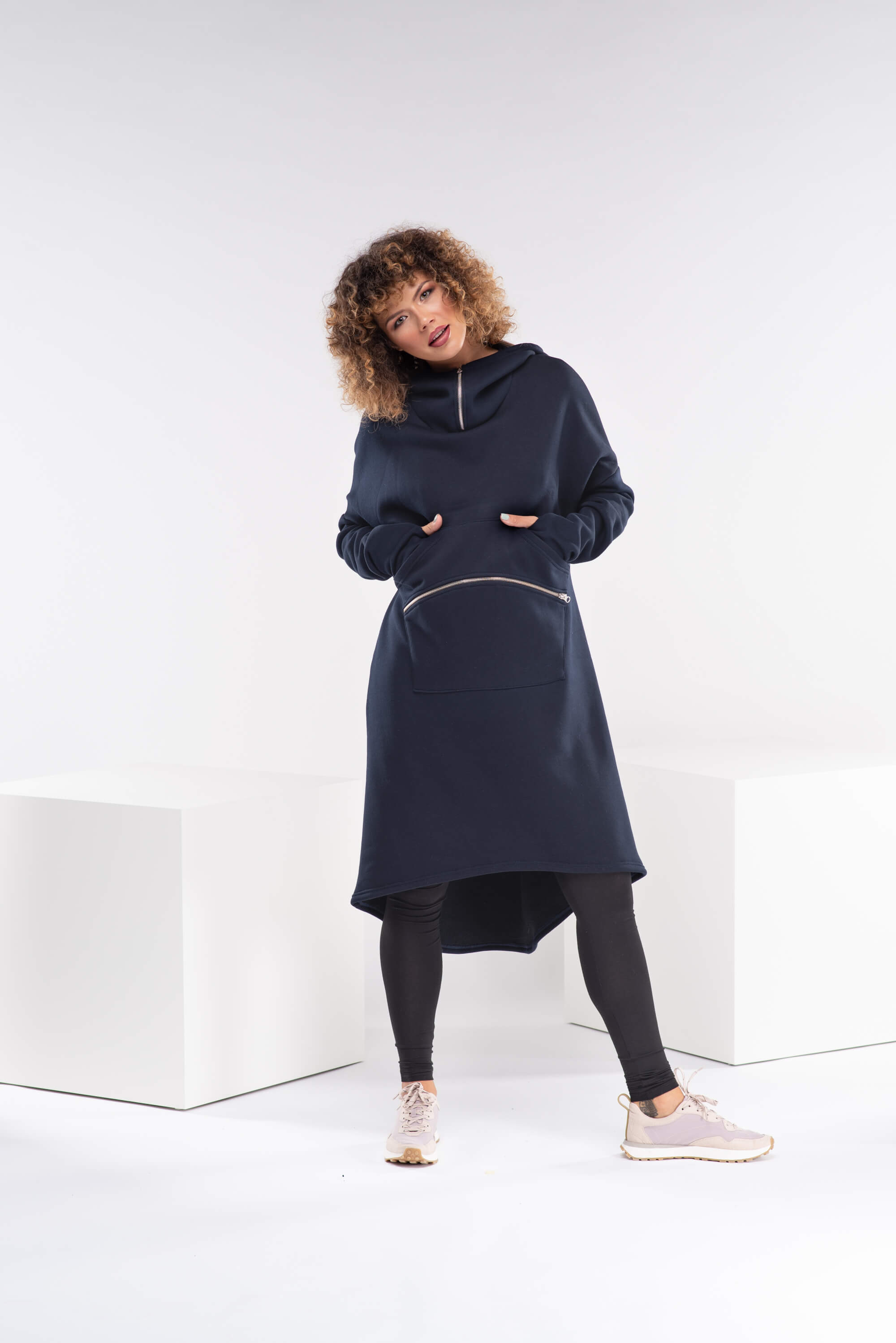 Navy Long Hooded Sweatshirt Tunic