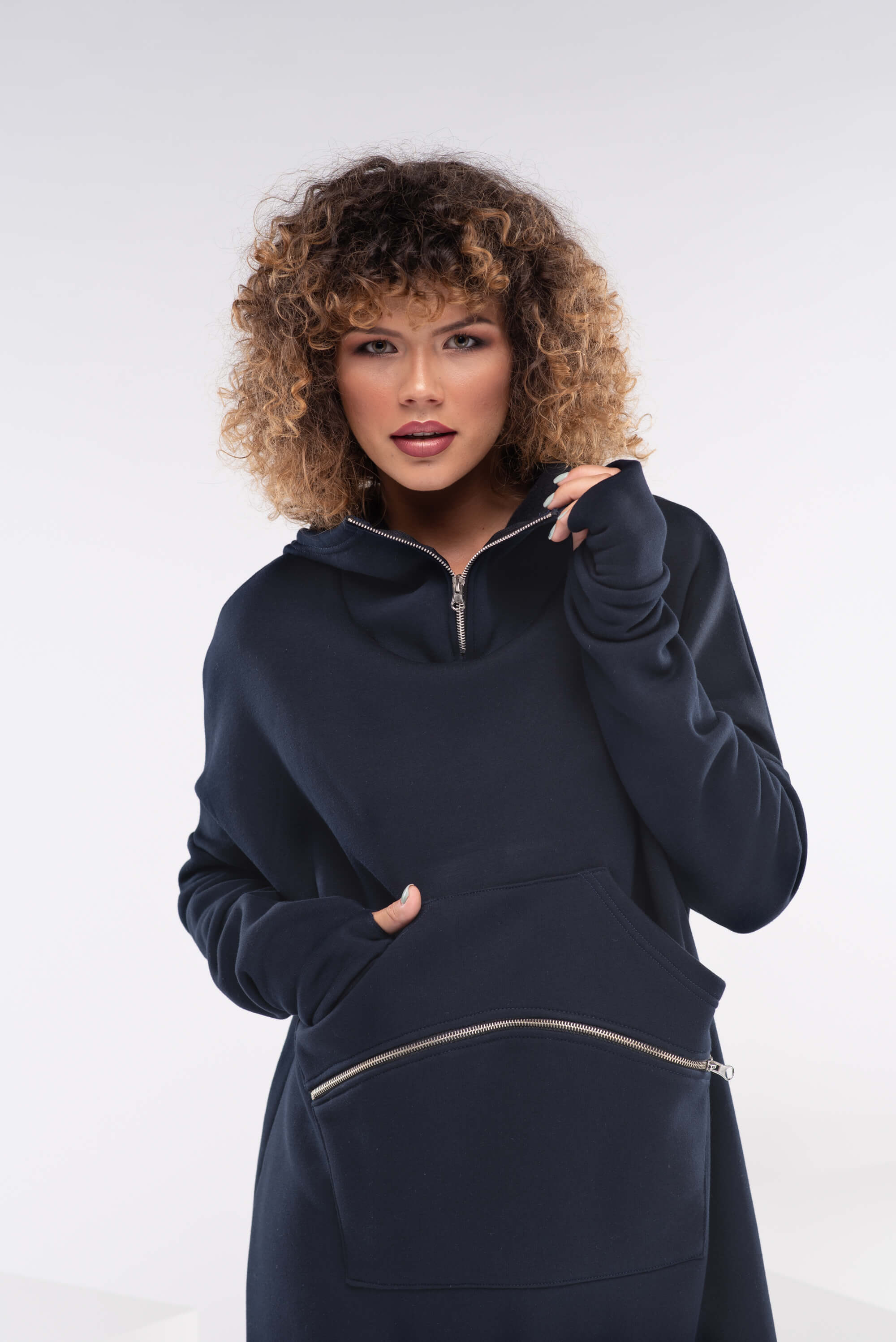 Navy Long Hooded Sweatshirt Tunic