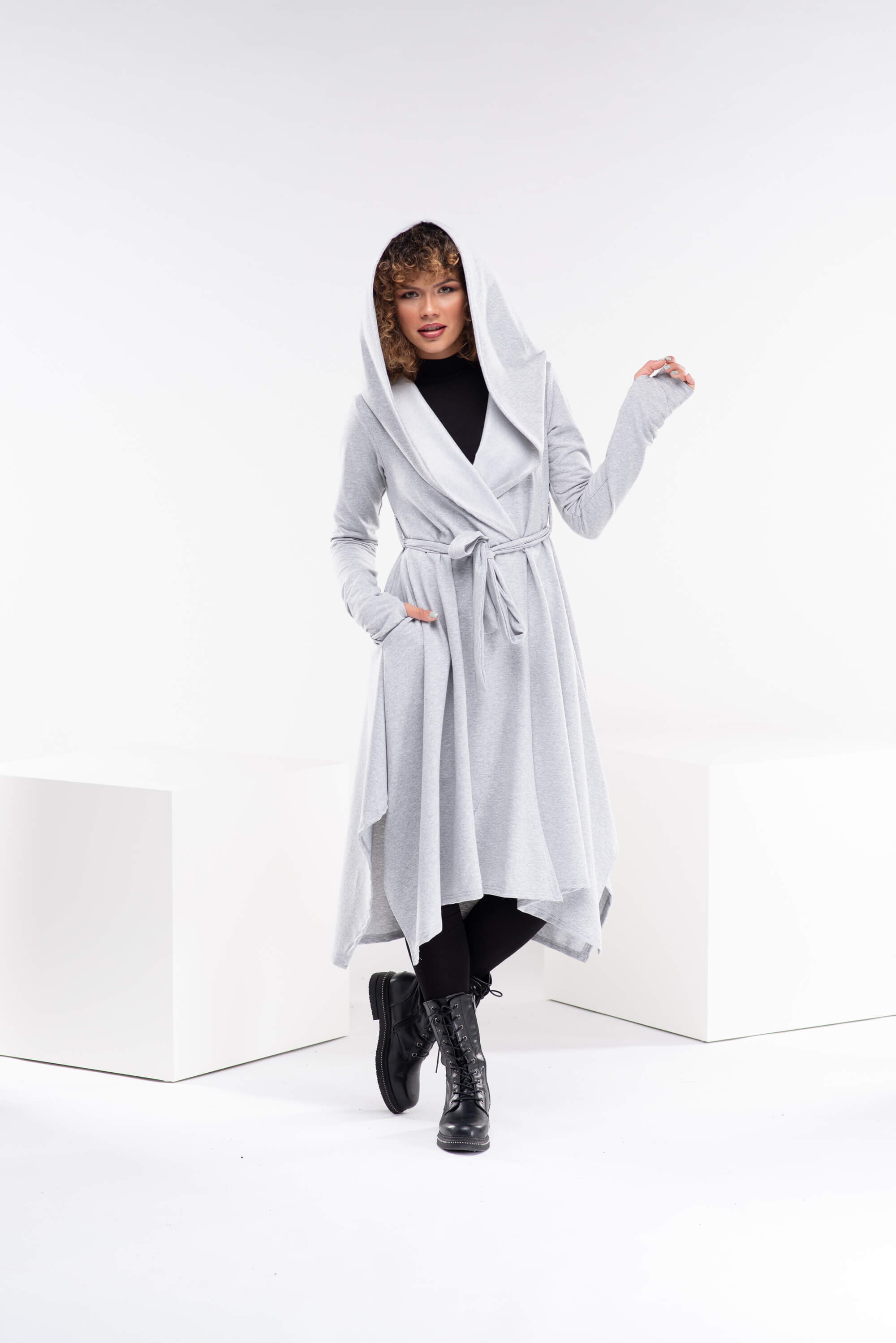 Light Grey Asymmetrical Maxi Cardigan Cape