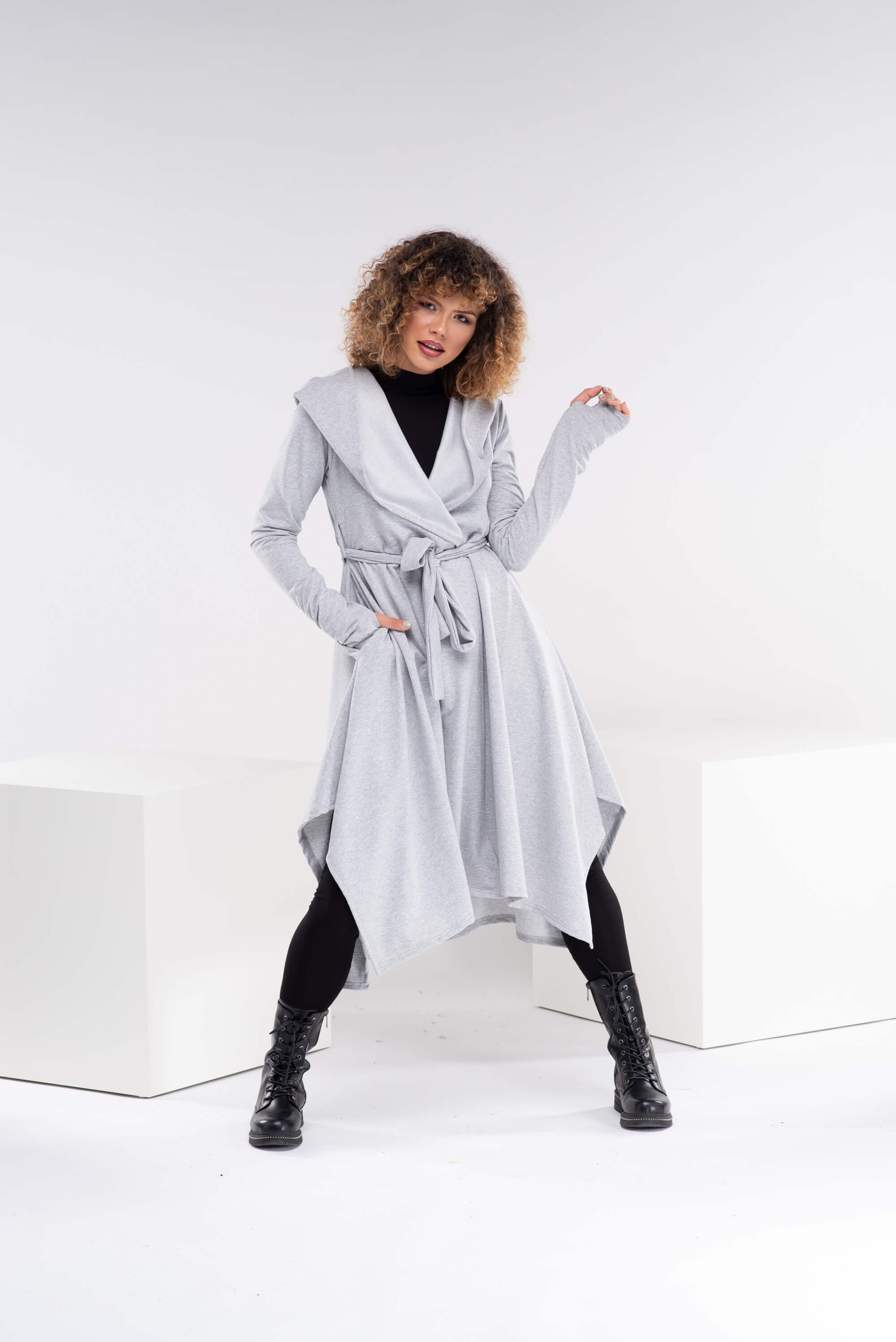 Light Grey Asymmetrical Maxi Cardigan Cape