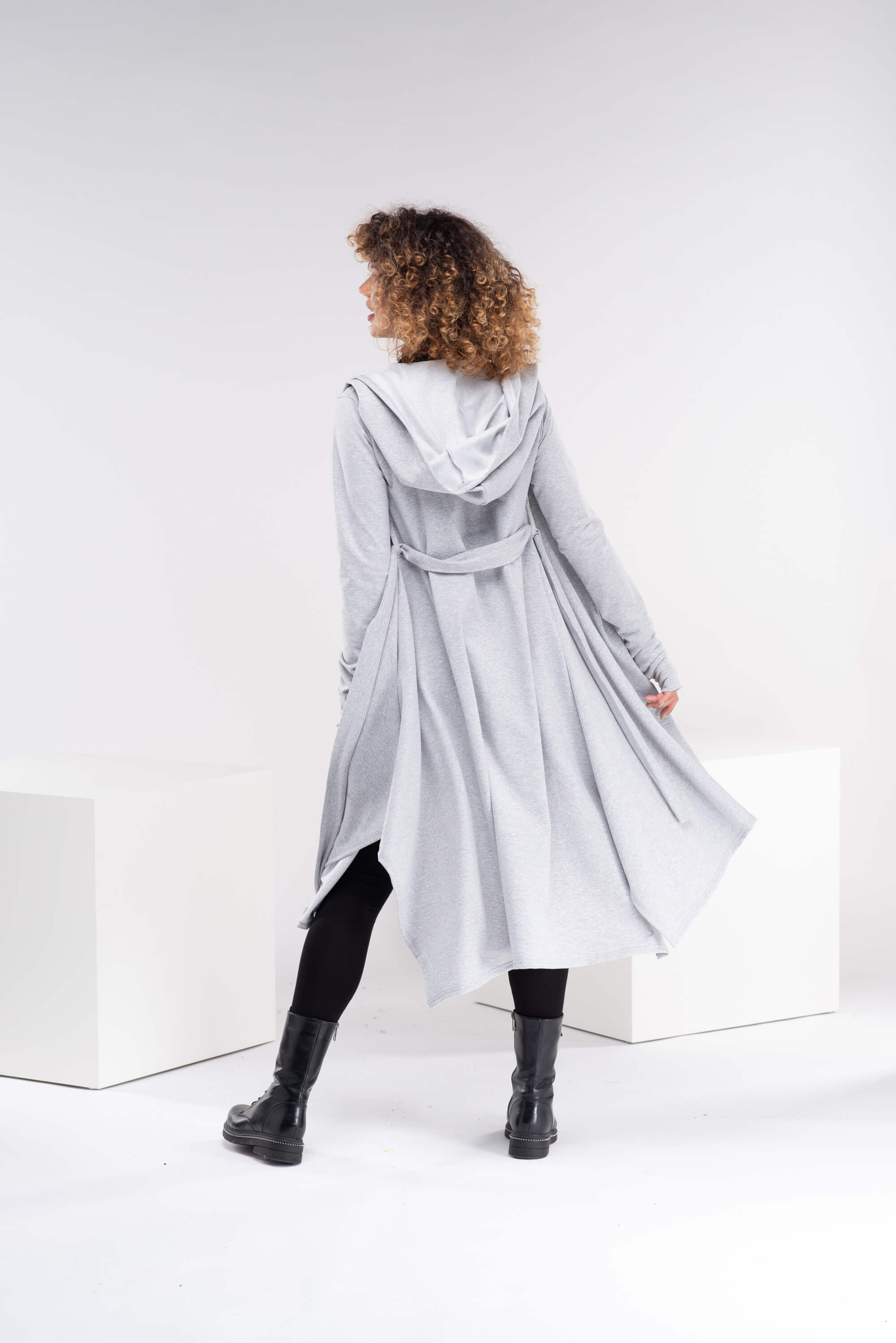 Light Grey Asymmetrical Maxi Cardigan Cape