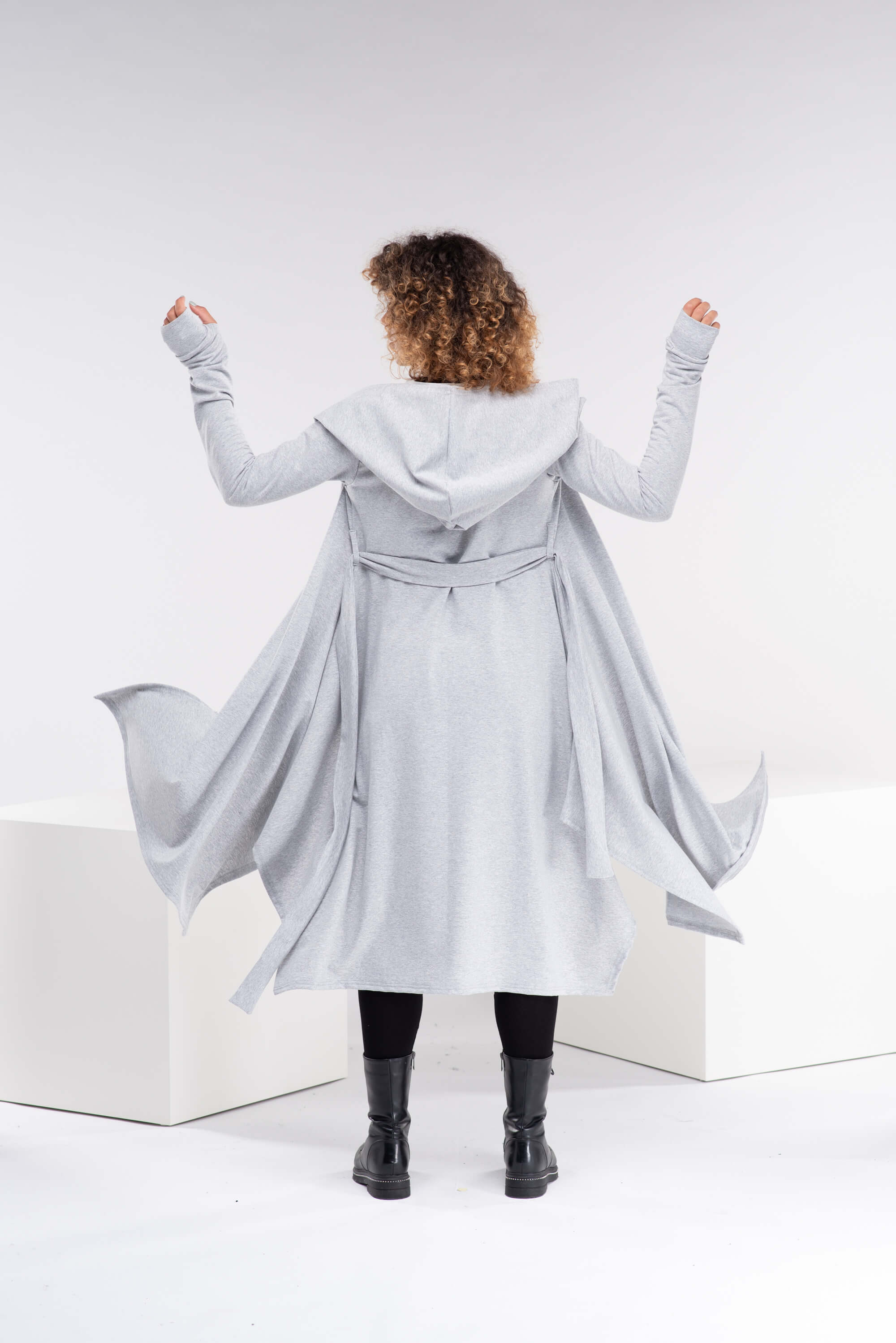 Light Grey Asymmetrical Maxi Cardigan Cape