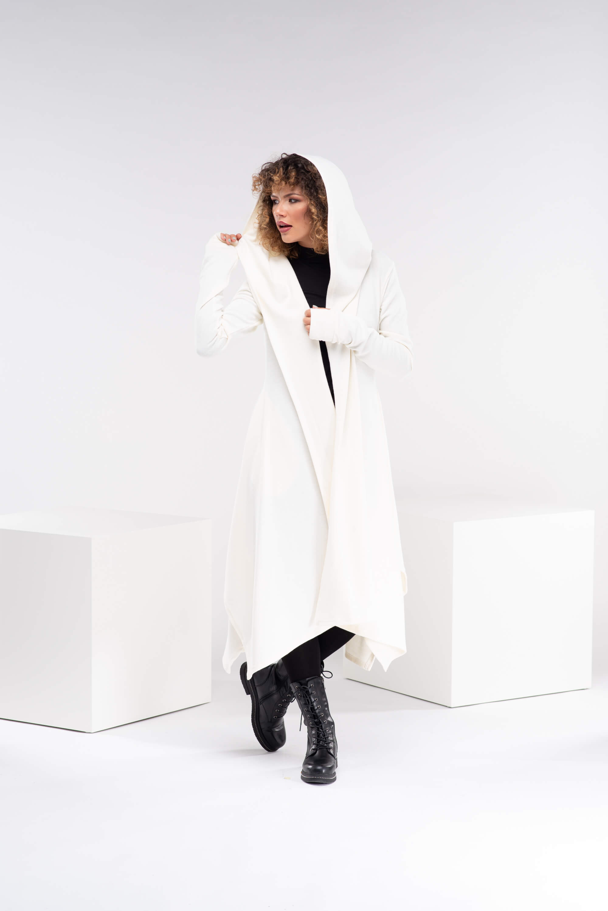 White Loose Cloak with Hood