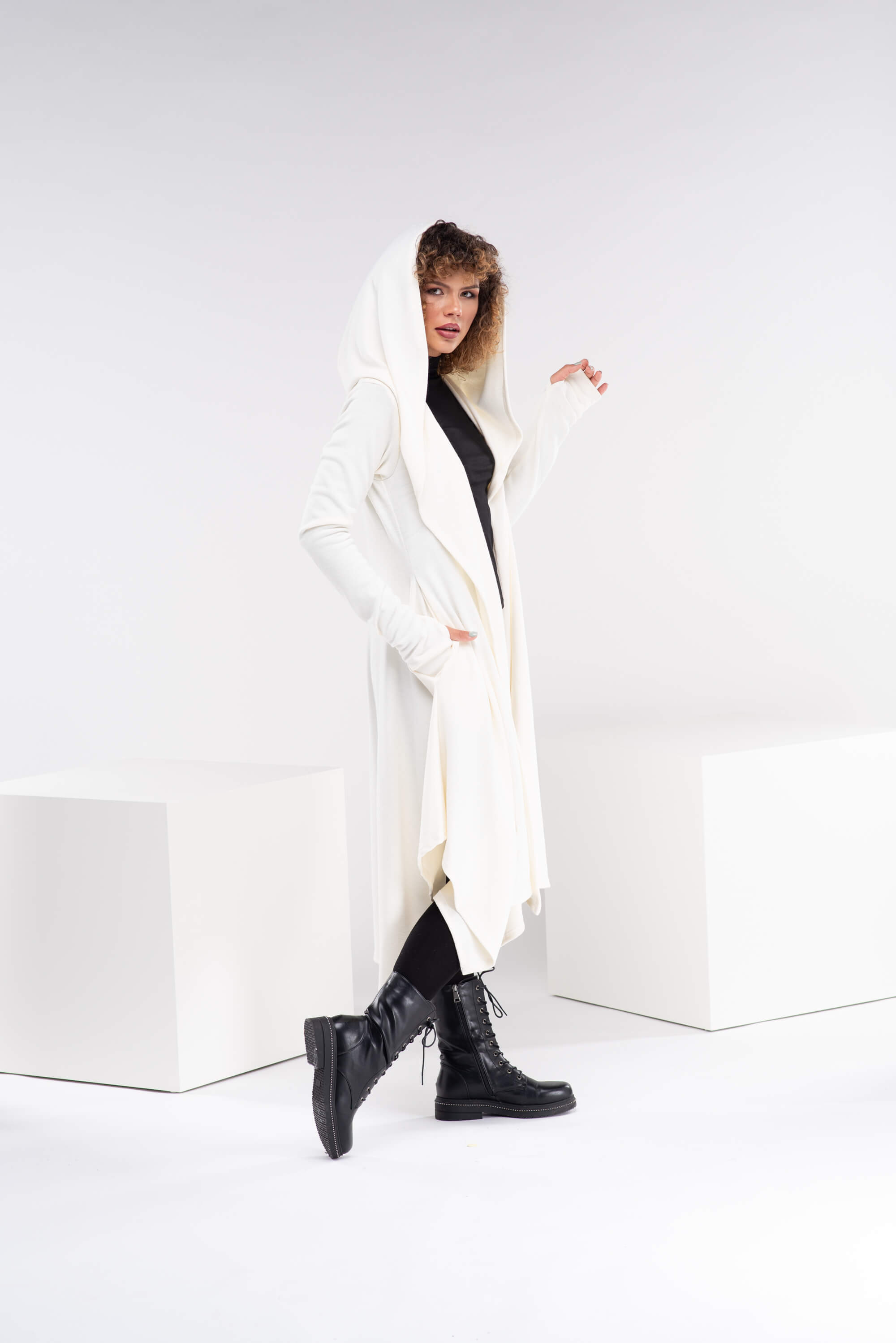 White Loose Cloak with Hood