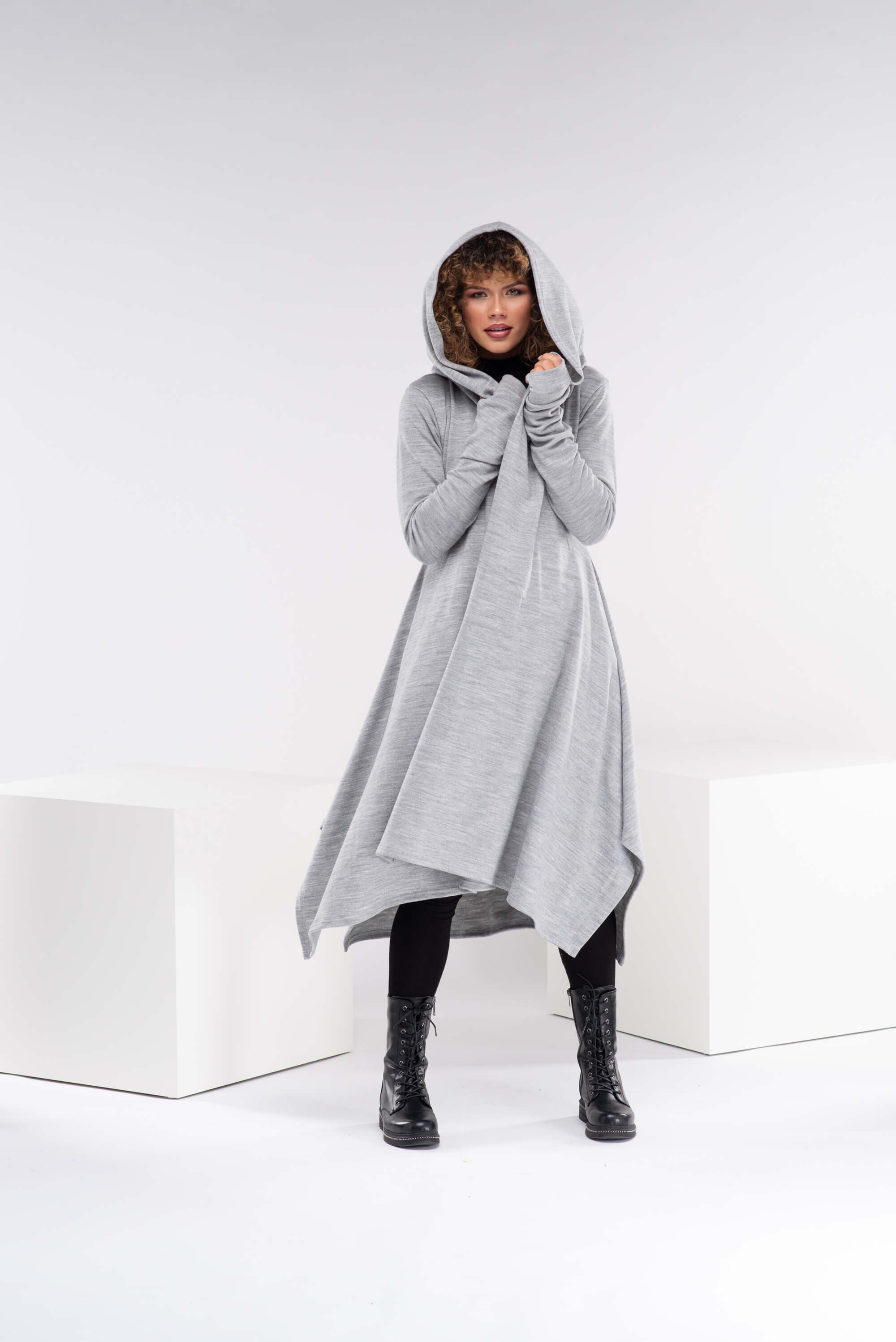 Light Grey Loose Cloak with Hood