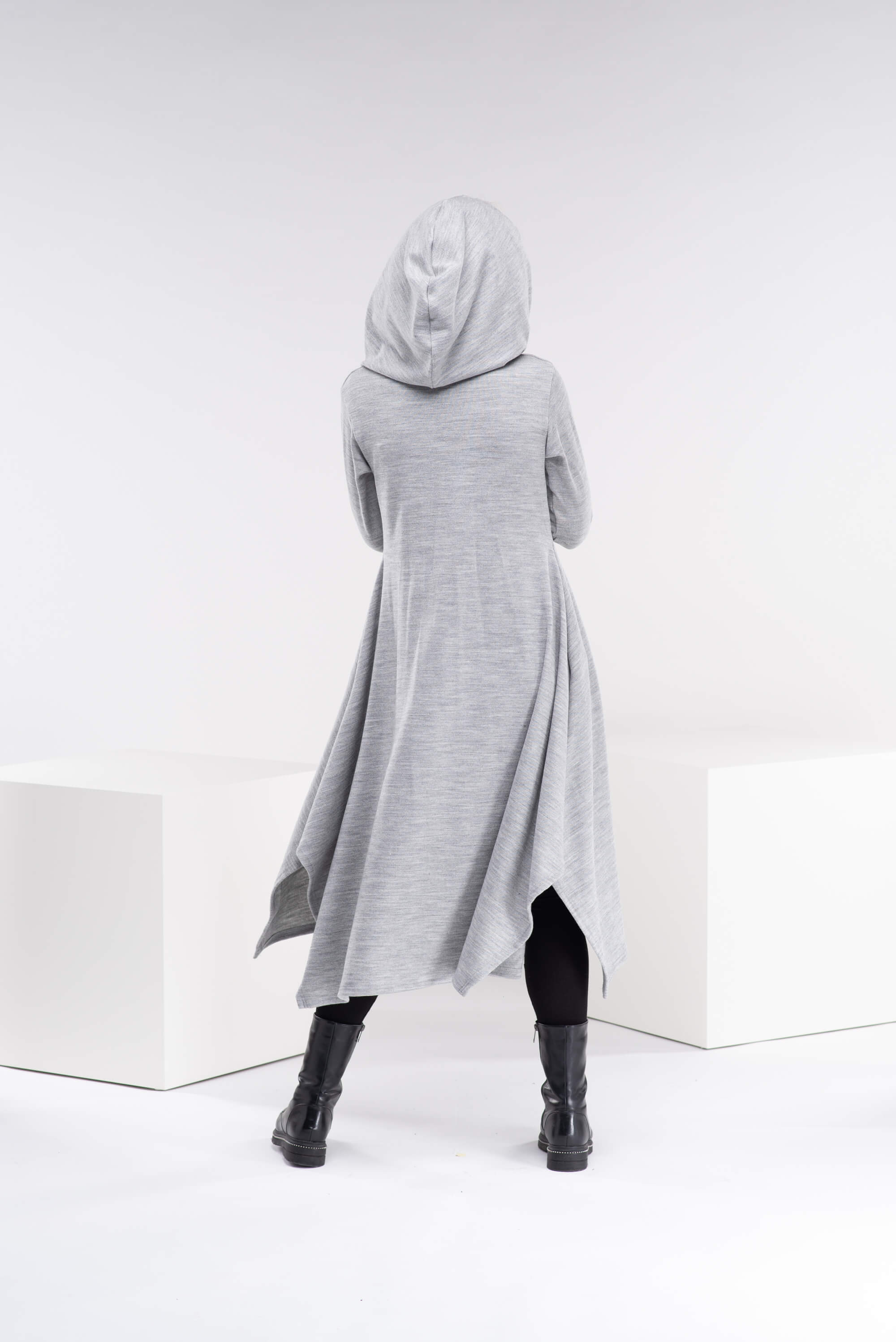 Light Grey Loose Cloak with Hood