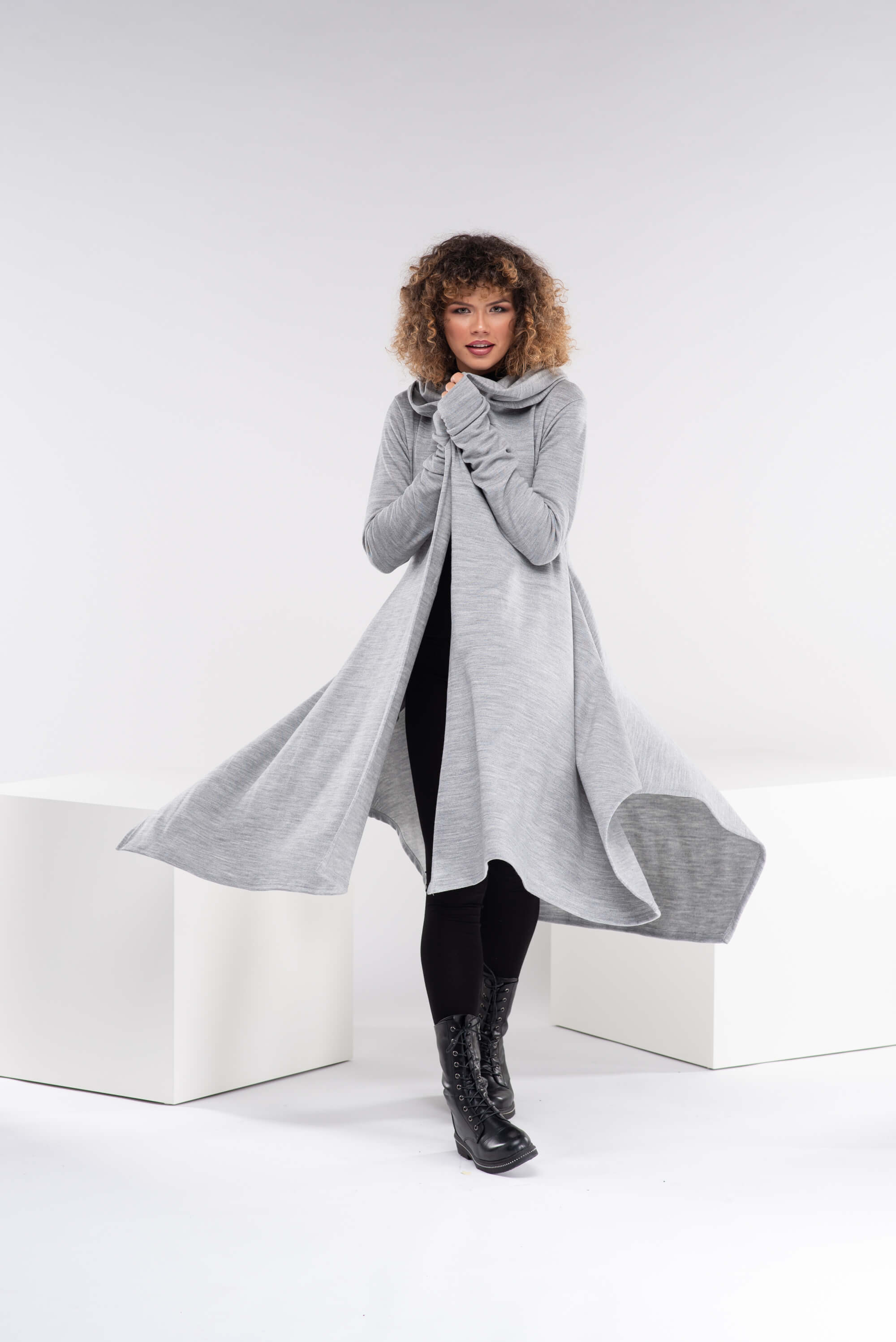 Light Grey Loose Cloak with Hood