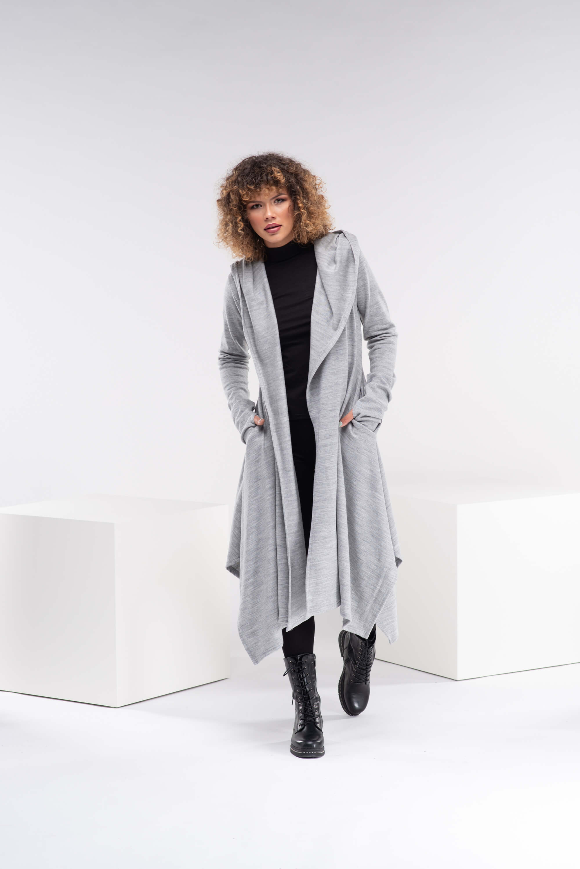 Light Grey Loose Cloak with Hood