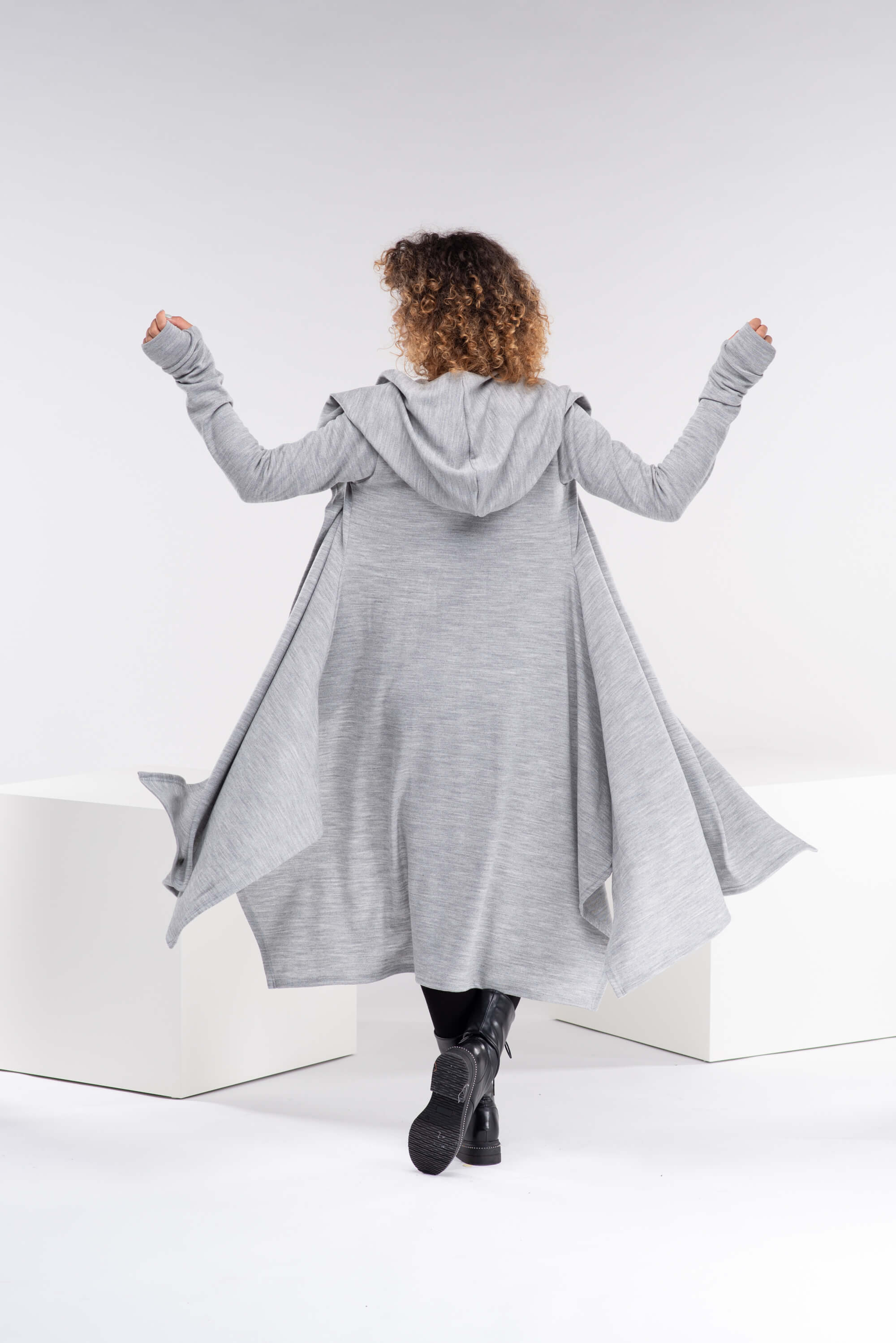 Light Grey Loose Cloak with Hood